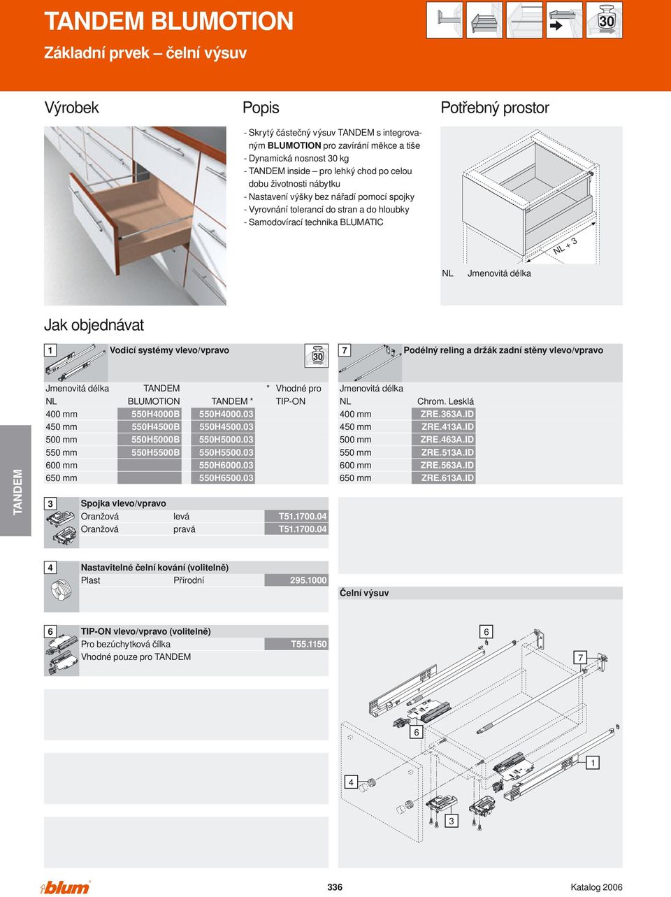 Podélný reling a držák zadní stěny vlevo/vpravo BLUMOTION * * Vhodné pro TIP-ON Chrom. Lesklá 00 mm 50 mm 550 mm 00 mm 50 mm 550H000B 550H000.