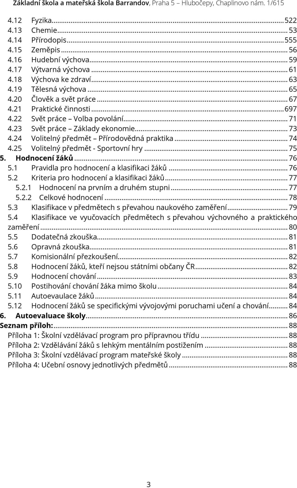 25 Volitelný předmět - Sportovní hry... 75 5. Hodnocení žáků... 76 5.1 Pravidla pro hodnocení a klasifikaci žáků... 76 5.2 Kriteria pro hodnocení a klasifikaci žáků... 77 5.2.1 Hodnocení na prvním a druhém stupni.