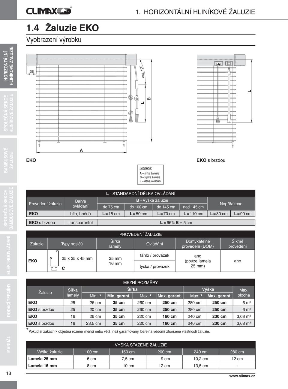 Typy nosičů 25 x 25 x 45 mm C Šířka lamely 25 mm 16 mm PROVEDENÍ Ovládání táhlo / provázek tyčka / provázek Domykatelné provedení (DOM) ano (pouze lamela 25 mm) Šikmé provedení ano 18 Žaluzie Šířka