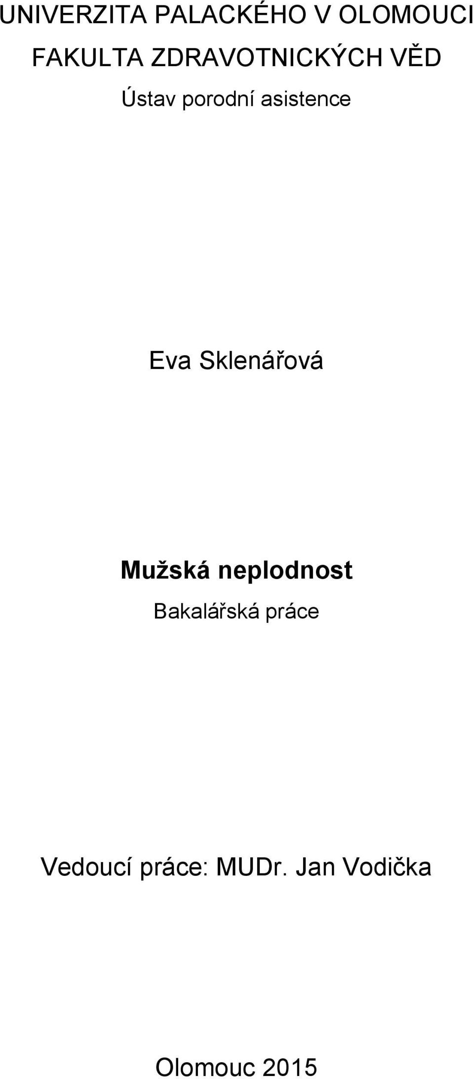 Eva Sklenářová Mužská neplodnost Bakalářská