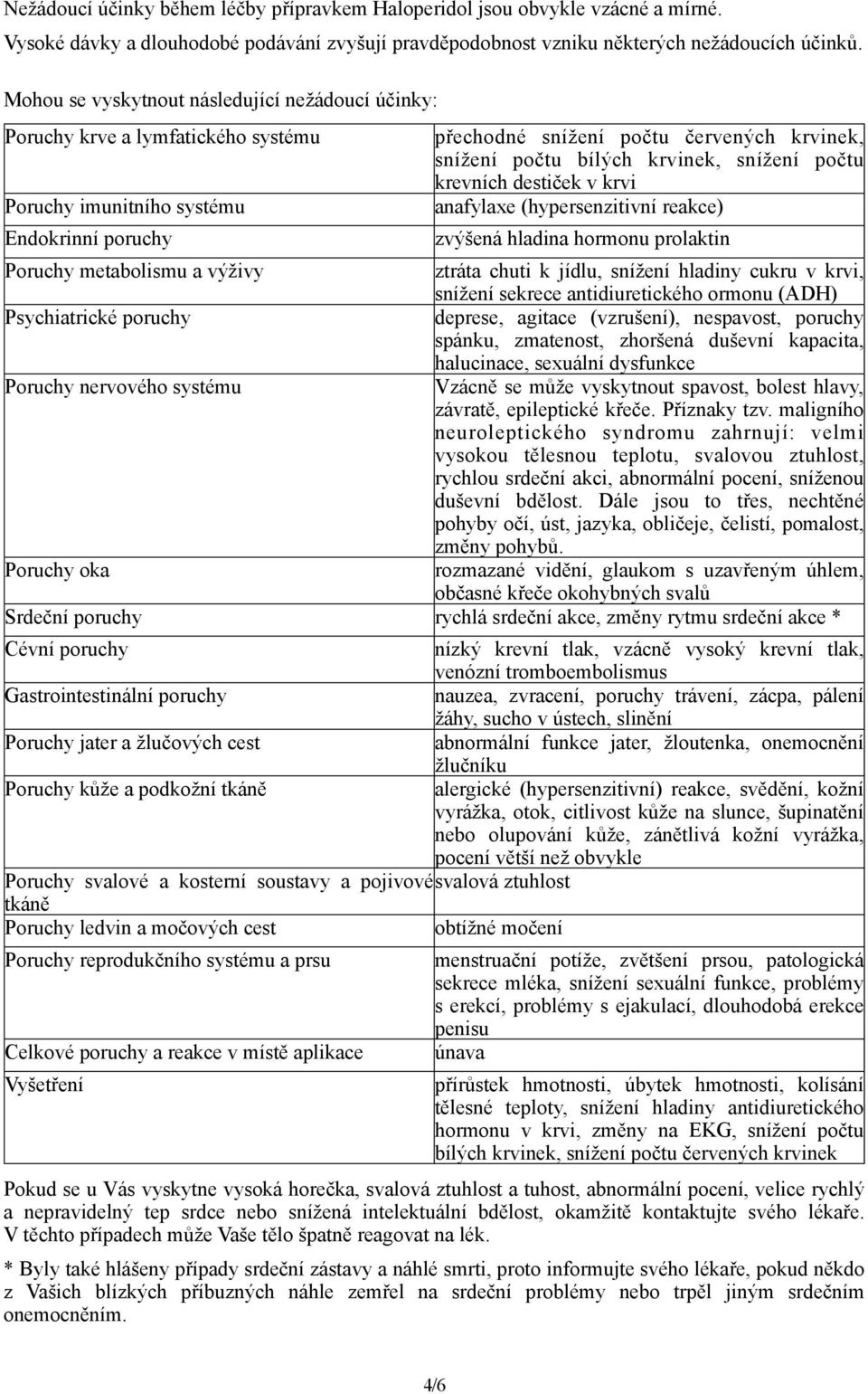 krvinek, snížení počtu krevních destiček v krvi anafylaxe (hypersenzitivní reakce) zvýšená hladina hormonu prolaktin Poruchy metabolismu a výživy ztráta chuti k jídlu, snížení hladiny cukru v krvi,