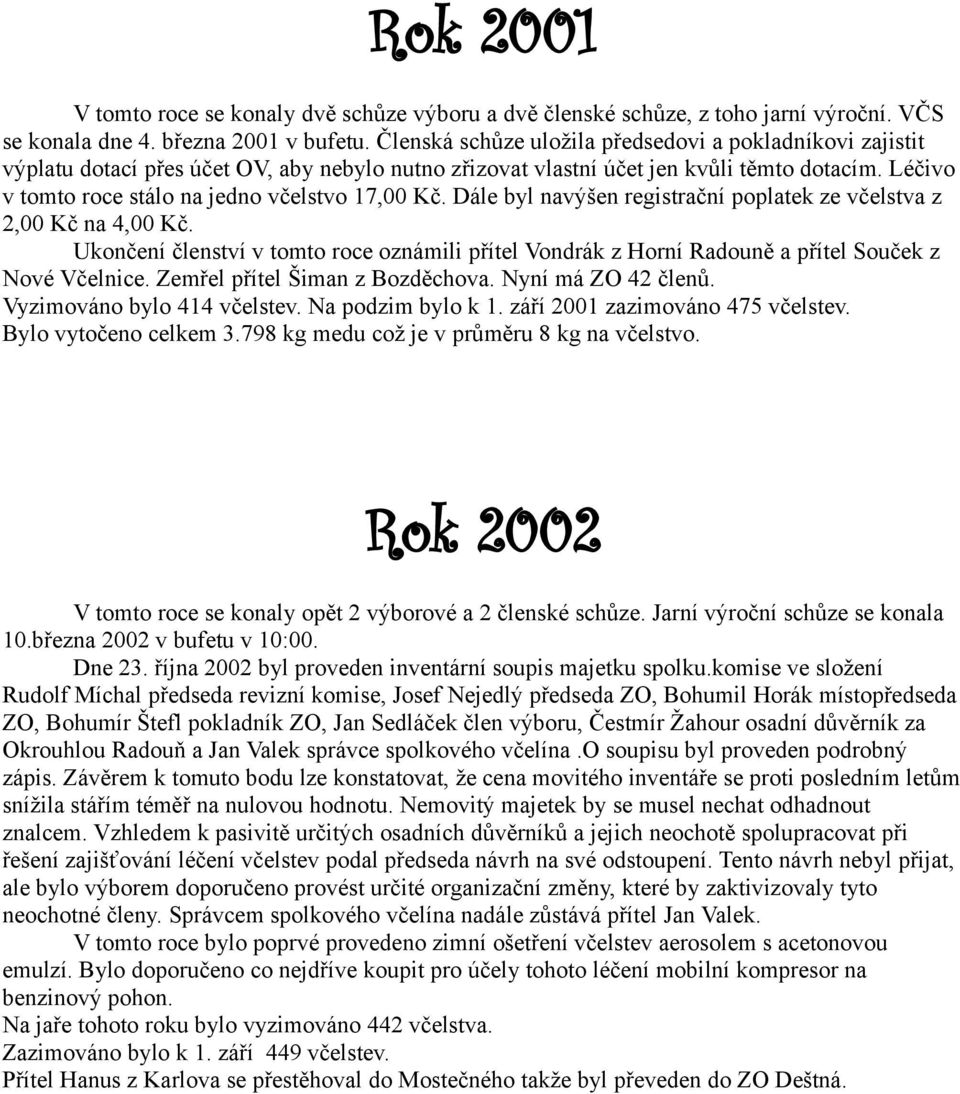 Léčivo v tomto roce stálo na jedno včelstvo 17,00 Kč. Dále byl navýšen registrační poplatek ze včelstva z 2,00 Kč na 4,00 Kč.