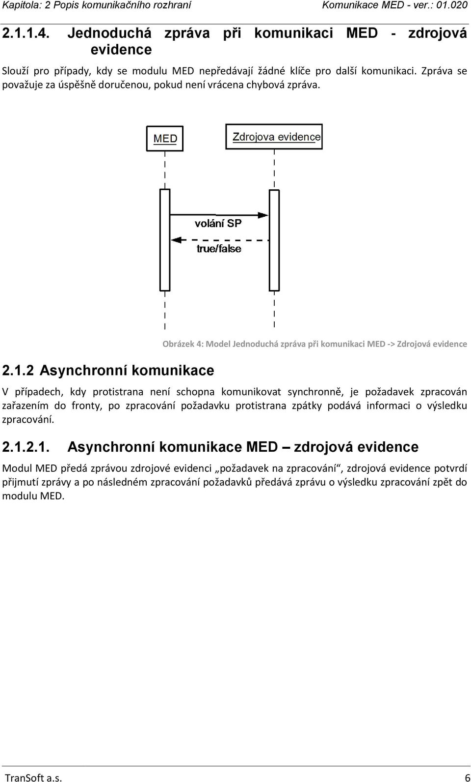 2 Asynchronní komunikace Obrázek 4: Model Jednoduchá zpráva při komunikaci MED -> Zdrojová evidence V případech, kdy protistrana není schopna komunikovat synchronně, je požadavek zpracován zařazením