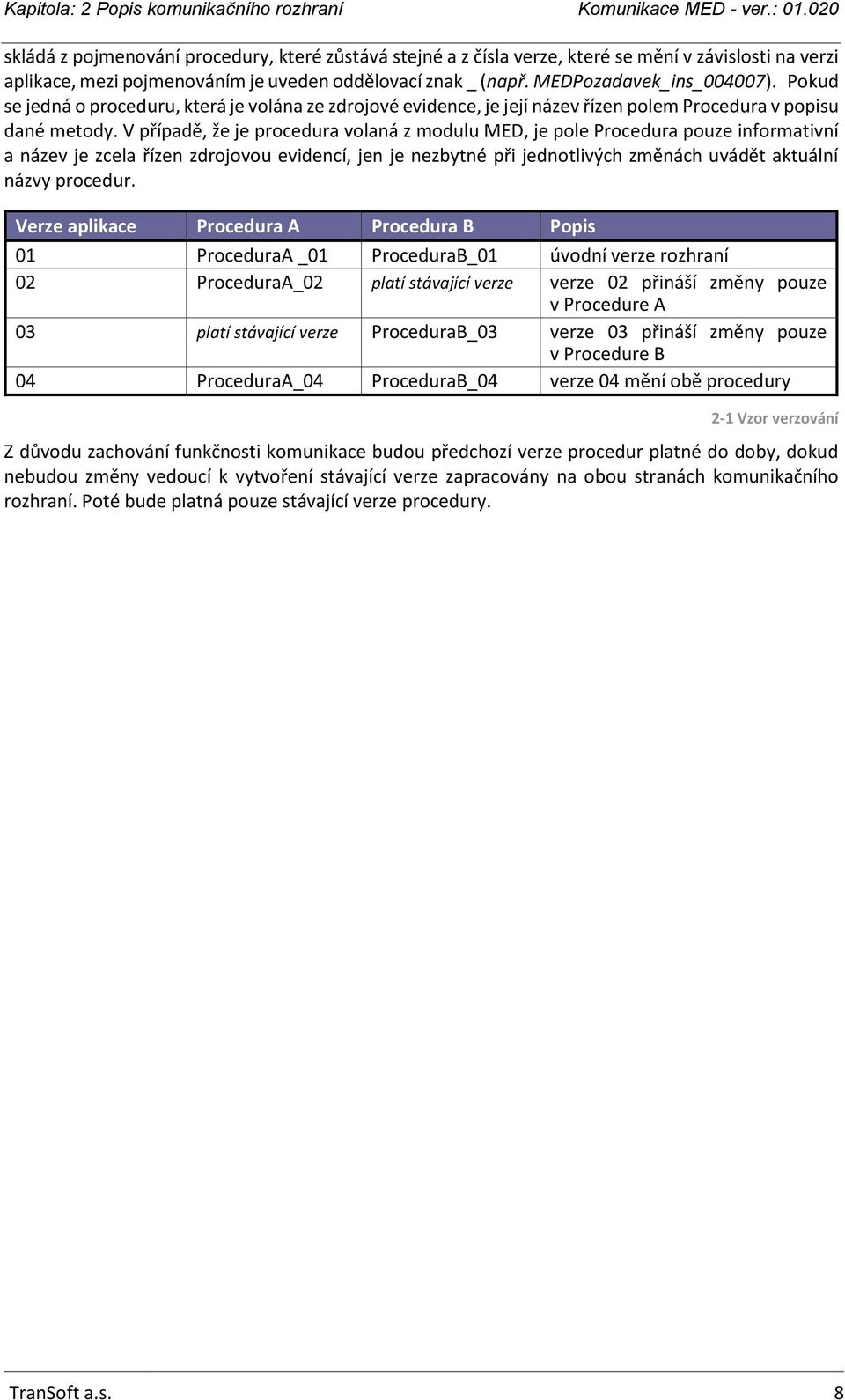 V případě, že je procedura volaná z modulu MED, je pole Procedura pouze informativní a název je zcela řízen zdrojovou evidencí, jen je nezbytné při jednotlivých změnách uvádět aktuální názvy procedur.