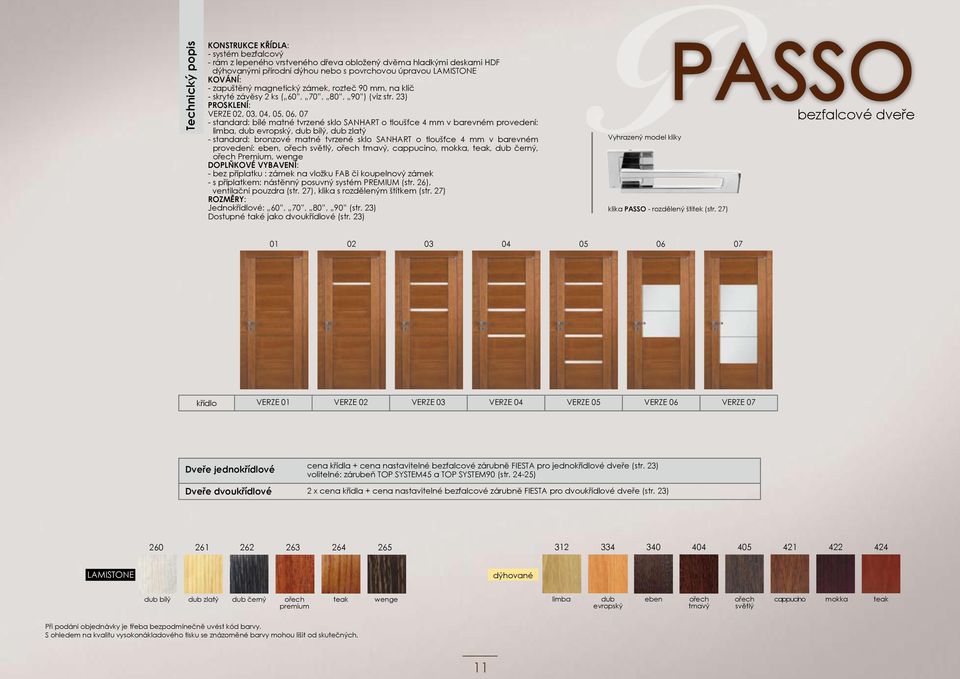 23) PROSKLENÍ: VERZE 02, 03, 04, 05, 06, 07 - standard: bílé matné tvrzené sklo SANHART o tloušťce 4 mm v barevném provedení: limba, dub evropský, dub bílý, dub zlatý - standard: bronzové matné