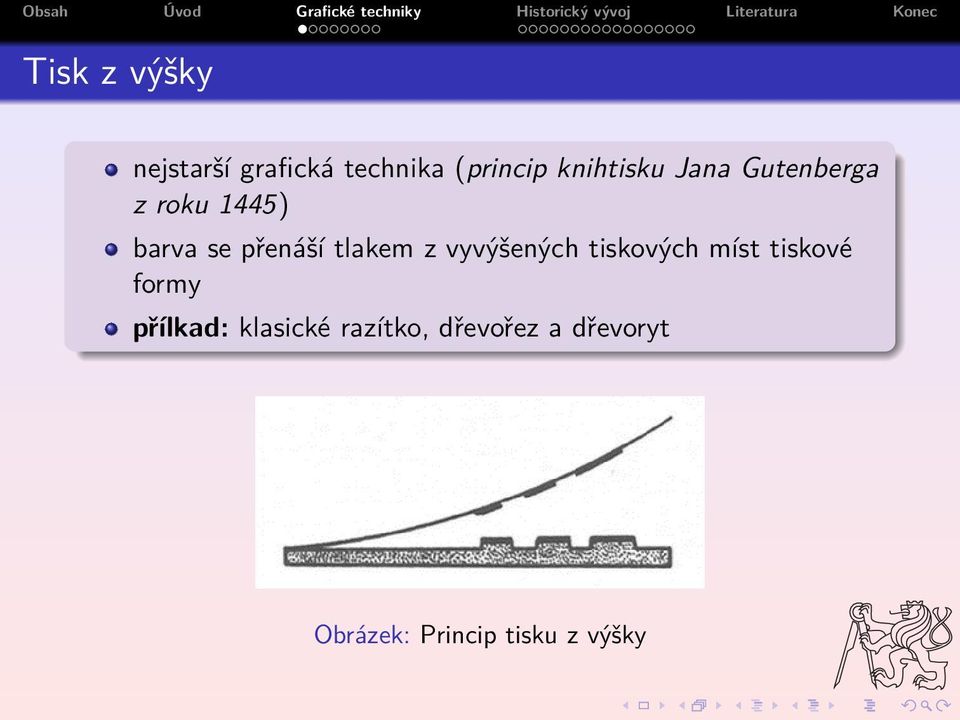 tlakem z vyvýšených tiskových míst tiskové formy přílkad: