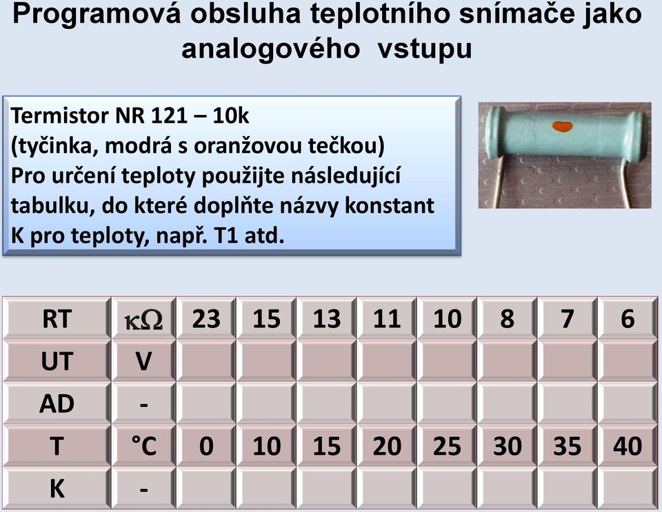 použijte následující tabulku, do které doplňte názvy konstant K pro