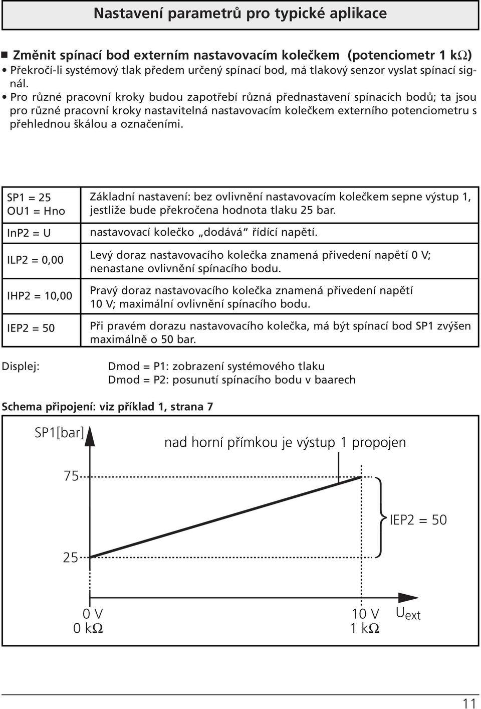 Pro různé pracovní kroky budou zapotřebí různá přednastavení spínacích bodů; ta jsou pro různé pracovní kroky nastavitelná nastavovacím kolečkem externího potenciometru s přehlednou škálou a