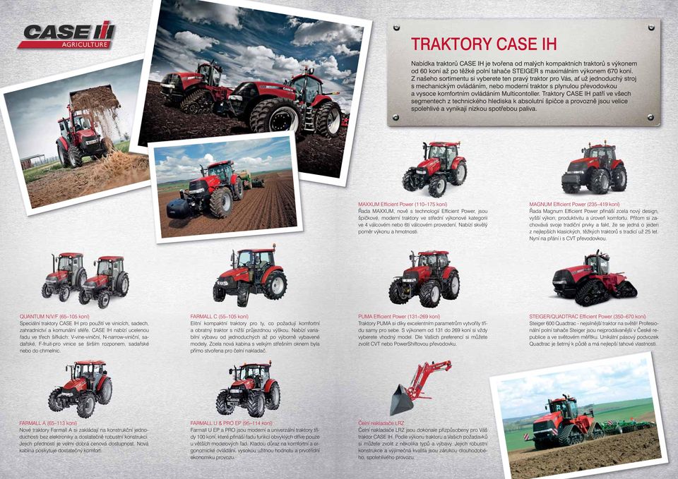 Traktory CASE IH patří ve všech segmentech z technického hlediska k absolutní špičce a provozně jsou velice spolehlivé a vynikají nízkou spotřebou paliva.