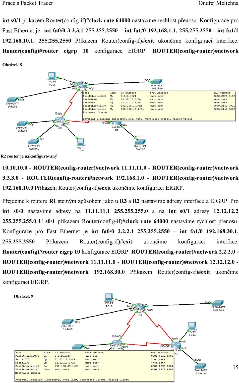 ROUTER(config-router)#network Obrázek 8 R2 router je nakonfigurovaný 10.10.10.0 - ROUTER(config-router)#network 11.11.11.0 - ROUTER(config-router)#network 3.3.3.0 - ROUTER(config-router)#network 192.