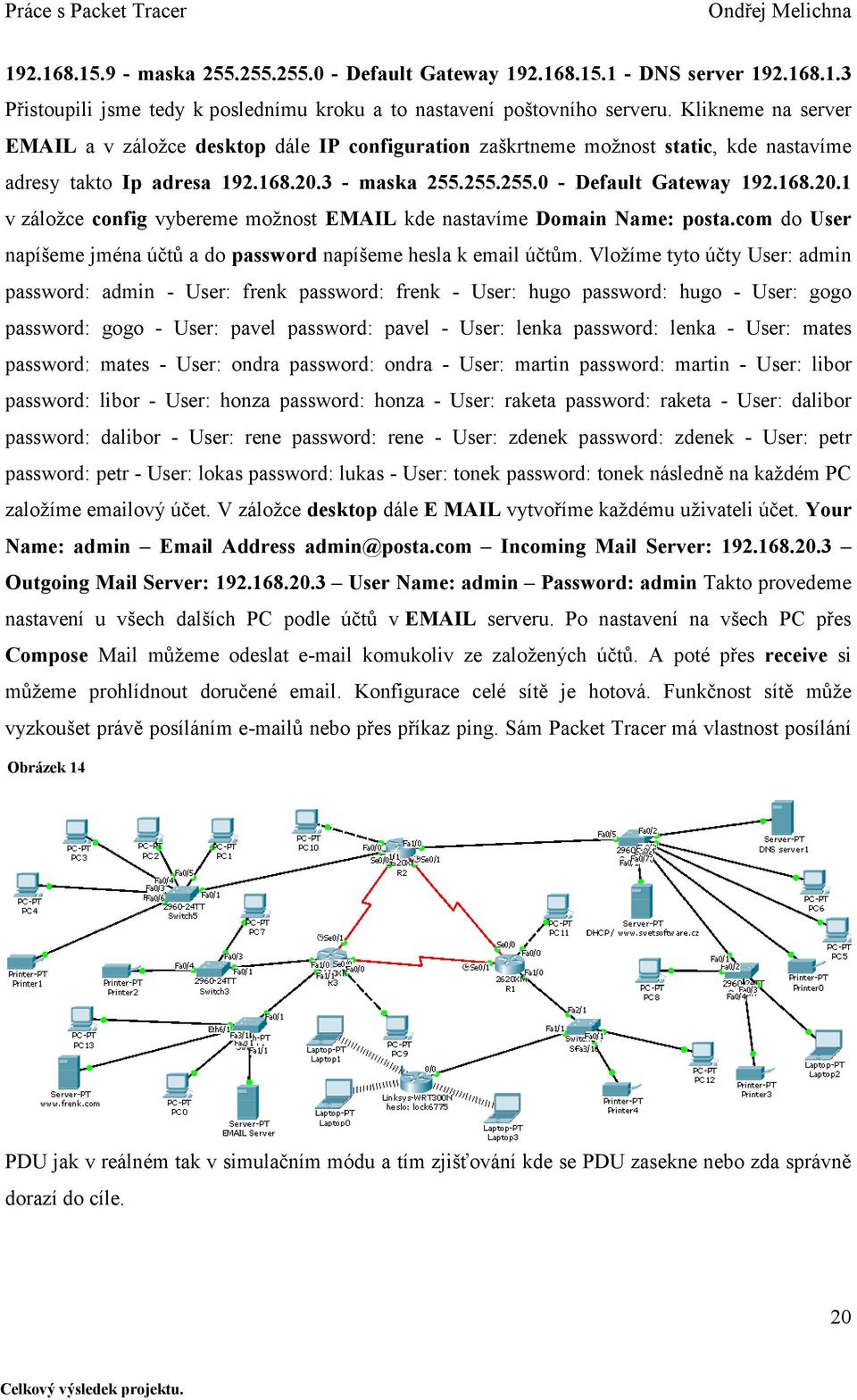 3 - maska 255.255.255.0 - Default Gateway 192.168.20.1 v záložce config vybereme možnost EMAIL kde nastavíme Domain Name: posta.