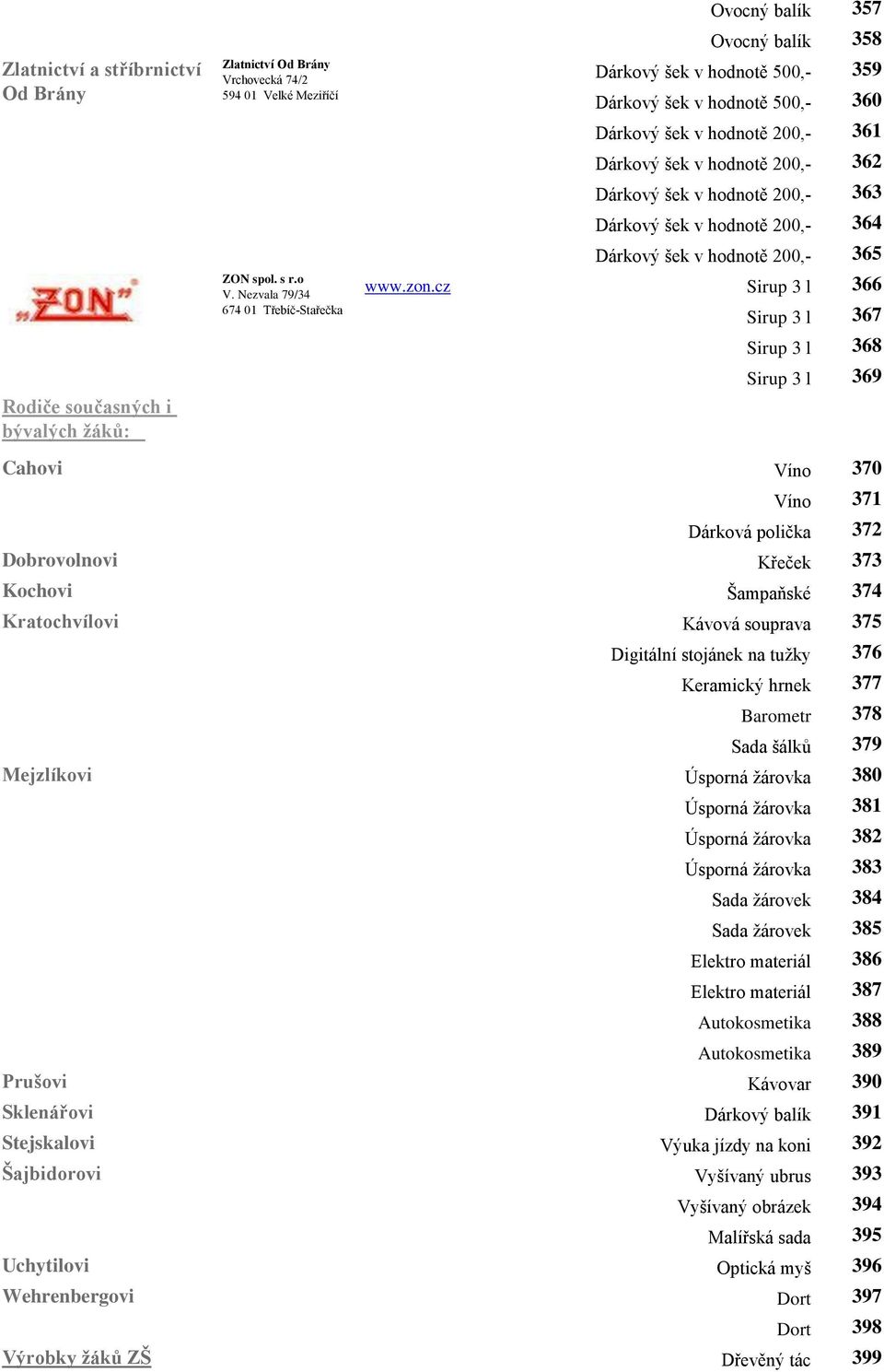 hodnotě 200,- 363 Dárkový šek v hodnotě 200,- 364 Dárkový šek v hodnotě 200,- 365 www.zon.