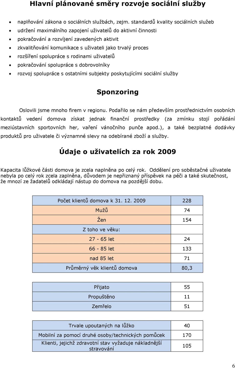 rozšíření spolupráce s rodinami uživatelů pokračování spolupráce s dobrovolníky rozvoj spolupráce s ostatními subjekty poskytujícími sociální služby Sponzoring Oslovili jsme mnoho firem v regionu.