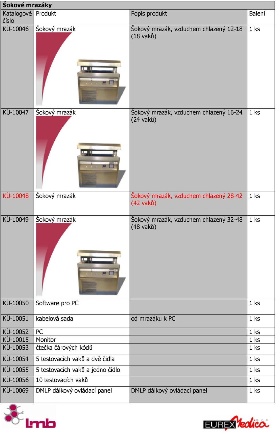 chlazený 32-48 (48 vaků) KÜ-10050 Software pro PC KÜ-10051 kabelová sada od mrazáku k PC KÜ-10052 PC KÜ-10015 Monitor KÜ-10053 čtečka čárových kódů KÜ-10054 5