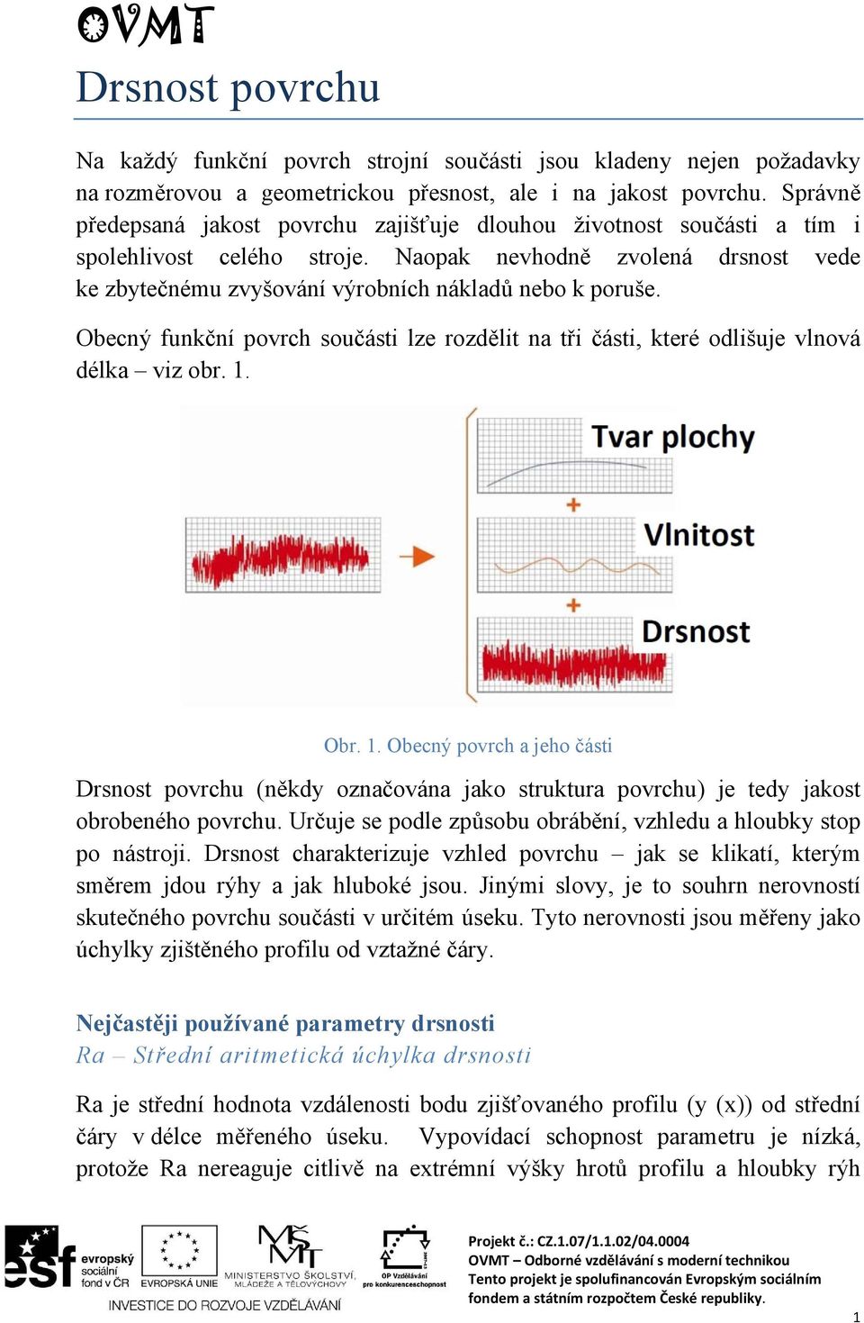 Obecný funkční povrch součásti lze rozdělit na tři části, které odlišuje vlnová délka viz obr. 1.