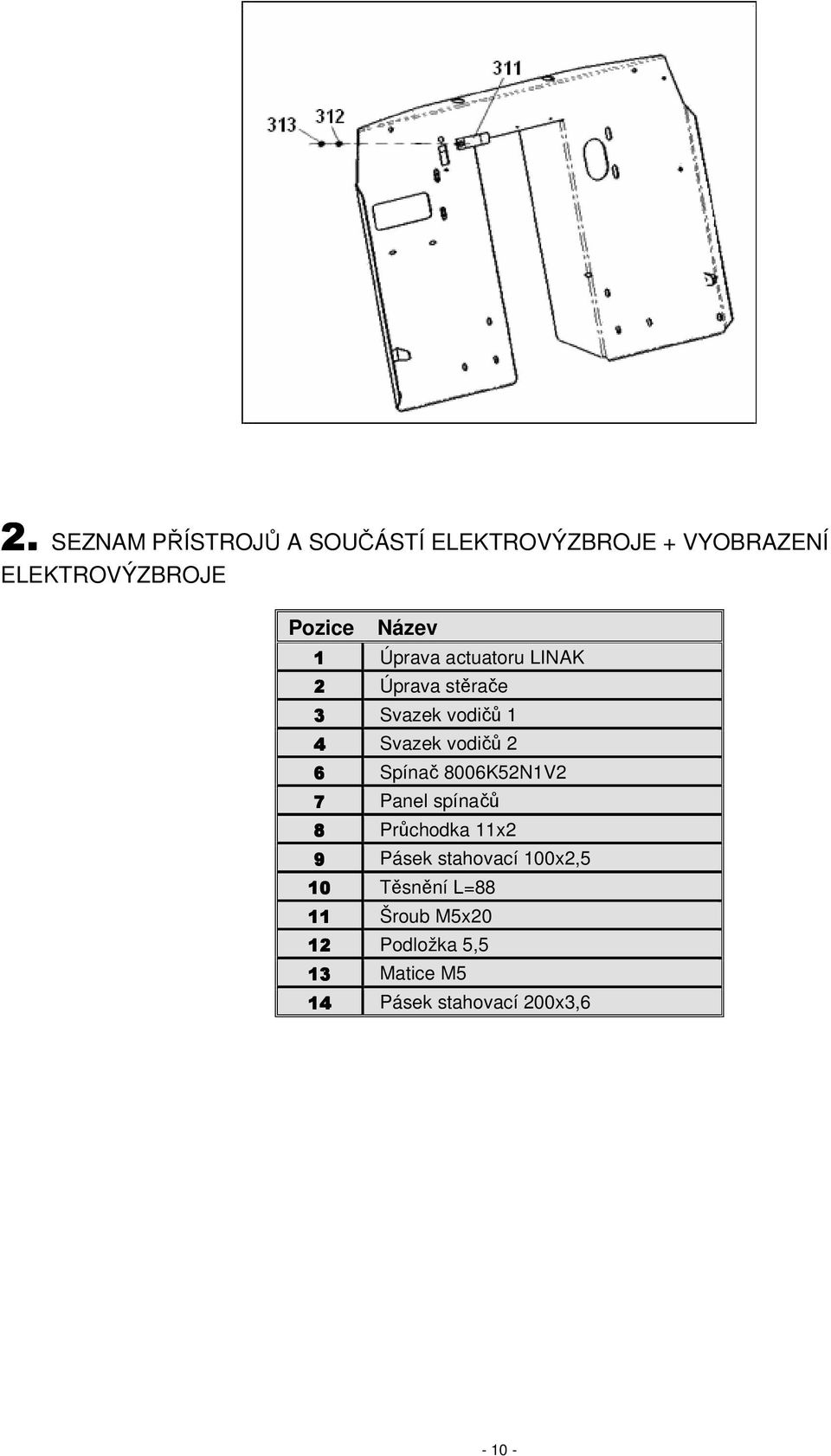 6 Spínač 8006K52N1V2 7 Panel spínačů 8 Průchodka 11x2 9 Pásek stahovací 100x2,5 10