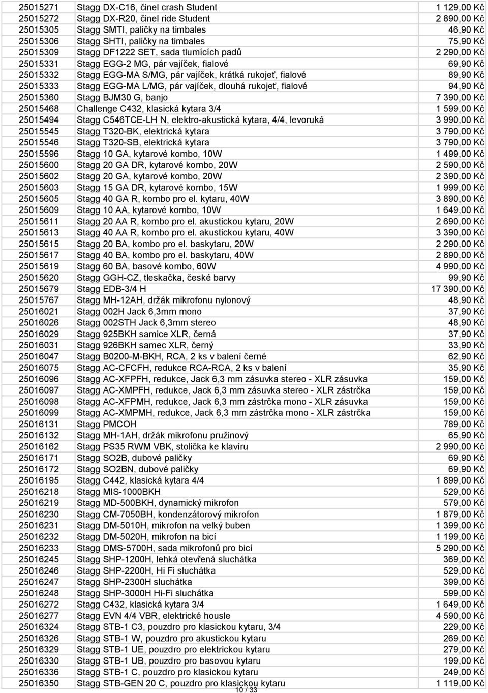 25015333 Stagg EGG-MA L/MG, pár vajíček, dlouhá rukojeť, fialové 94,90 Kč 25015360 Stagg BJM30 G, banjo 7 390,00 Kč 25015468 Challenge C432, klasická kytara 3/4 1 599,00 Kč 25015494 Stagg C546TCE-LH