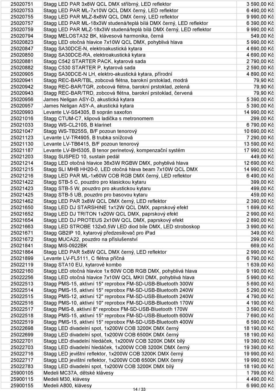 25020794 Stagg MELOSTA32 BK, klávesová harmonika, černá 549,00 Kč 25020823 Stagg LED otočná hlavice 7x10W QCL DMX, pohyblivá hlava 5 990,00 Kč 25020847 Stagg SA30DCE-N, elektroakustická kytara 4