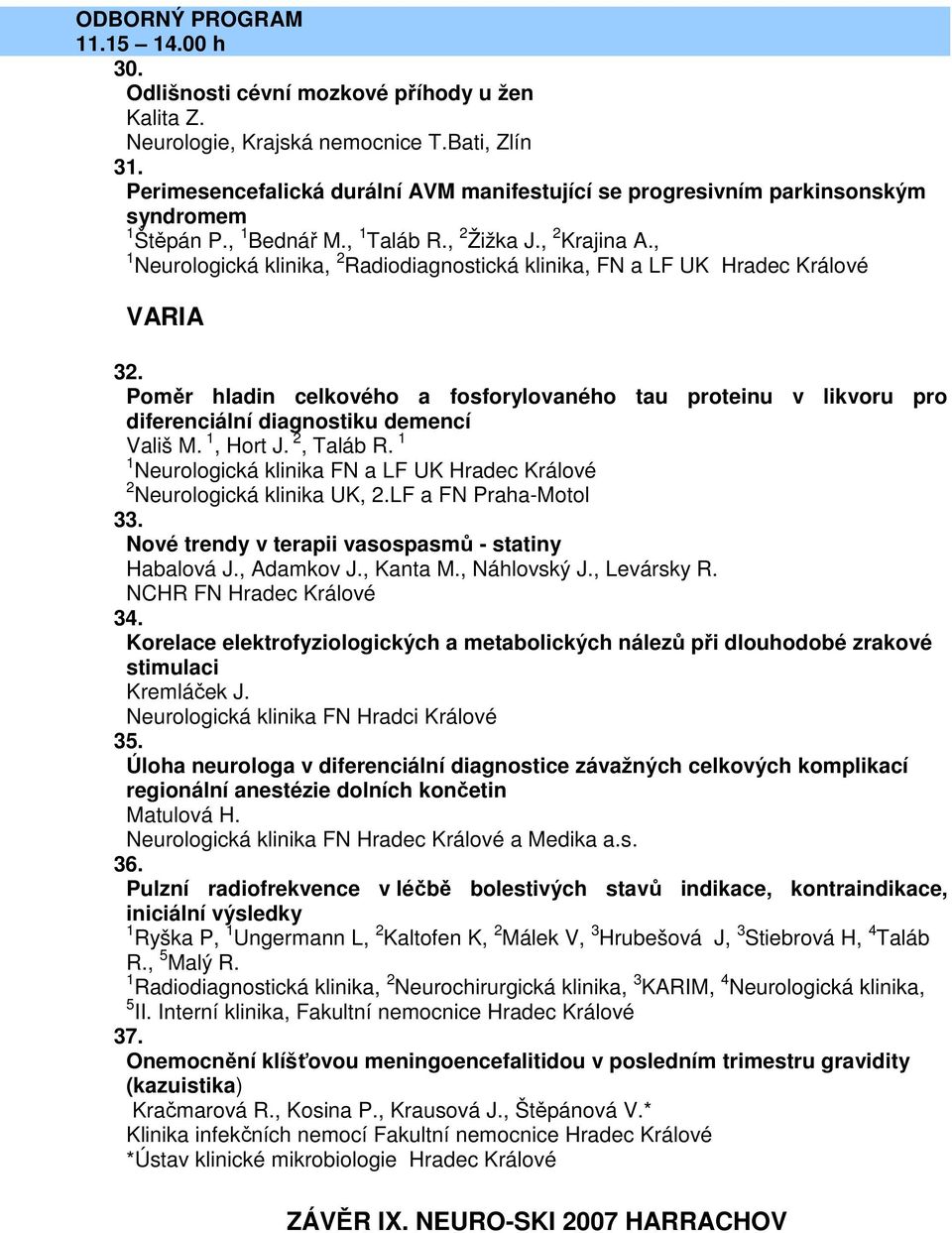 , 1 Neurologická klinika, 2 Radiodiagnostická klinika, FN a LF UK Hradec Králové VARIA 32.