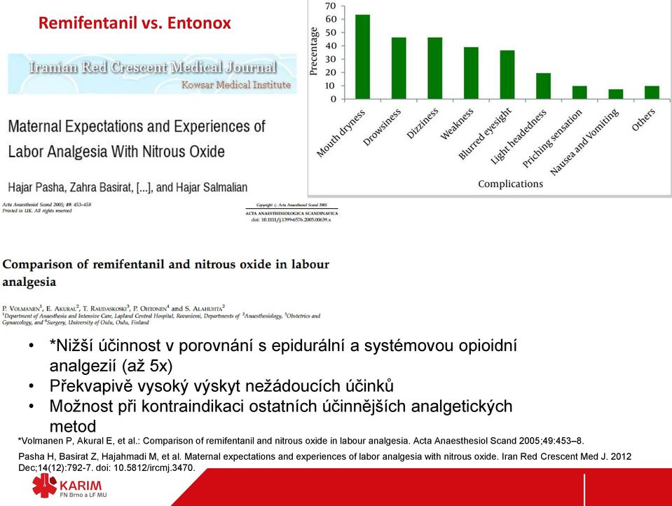 Možnost při kontraindikaci ostatních účinnějších analgetických metod *Volmanen P, Akural E, et al.