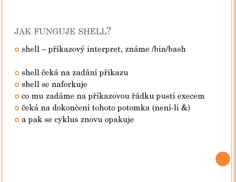 zadání příkazu shell se naforkuje co mu zadáme na