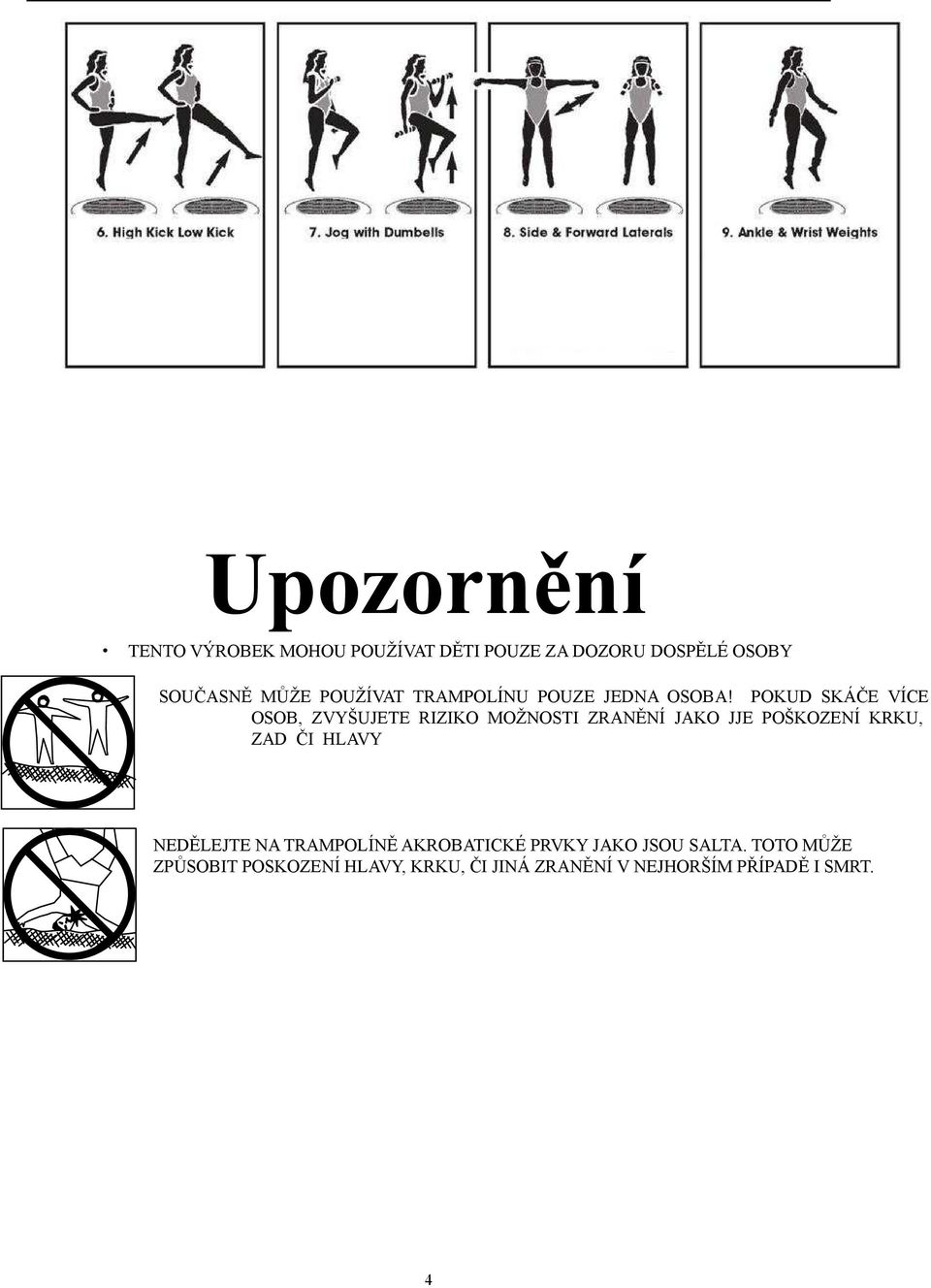 POKUD SKÁČE VÍCE OSOB, ZVYŠUJETE RIZIKO MOŽNOSTI ZRANĚNÍ JAKO JJE POŠKOZENÍ KRKU, ZAD ČI