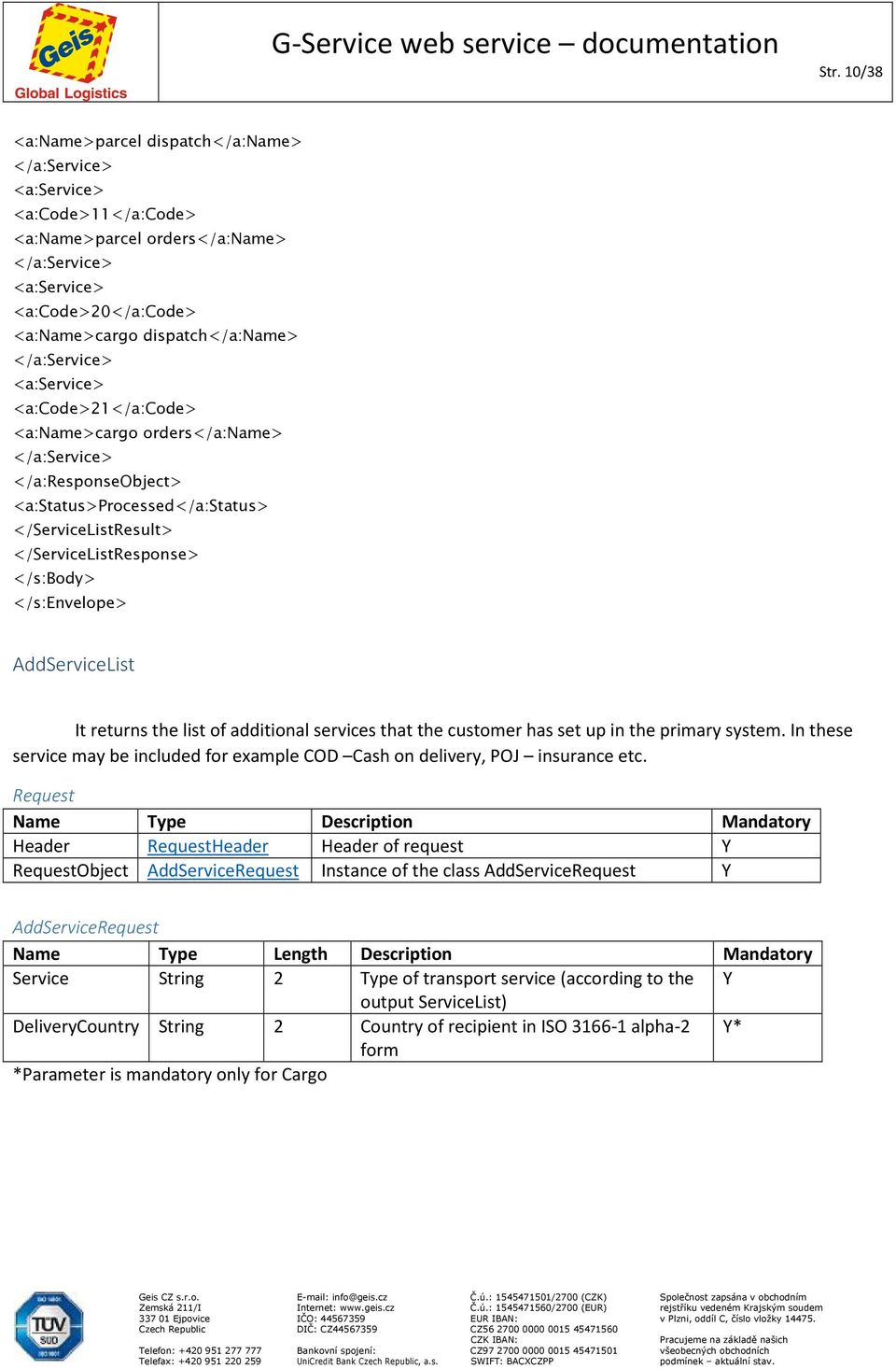 </s:envelope> AddServiceList It returns the list of additional services that the customer has set up in the primary system.