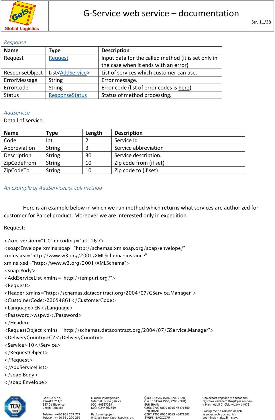 Name Type Length Description Code Int 2 Service Id Abbreviation String 3 Service abbreviation Description String 30 Service description.