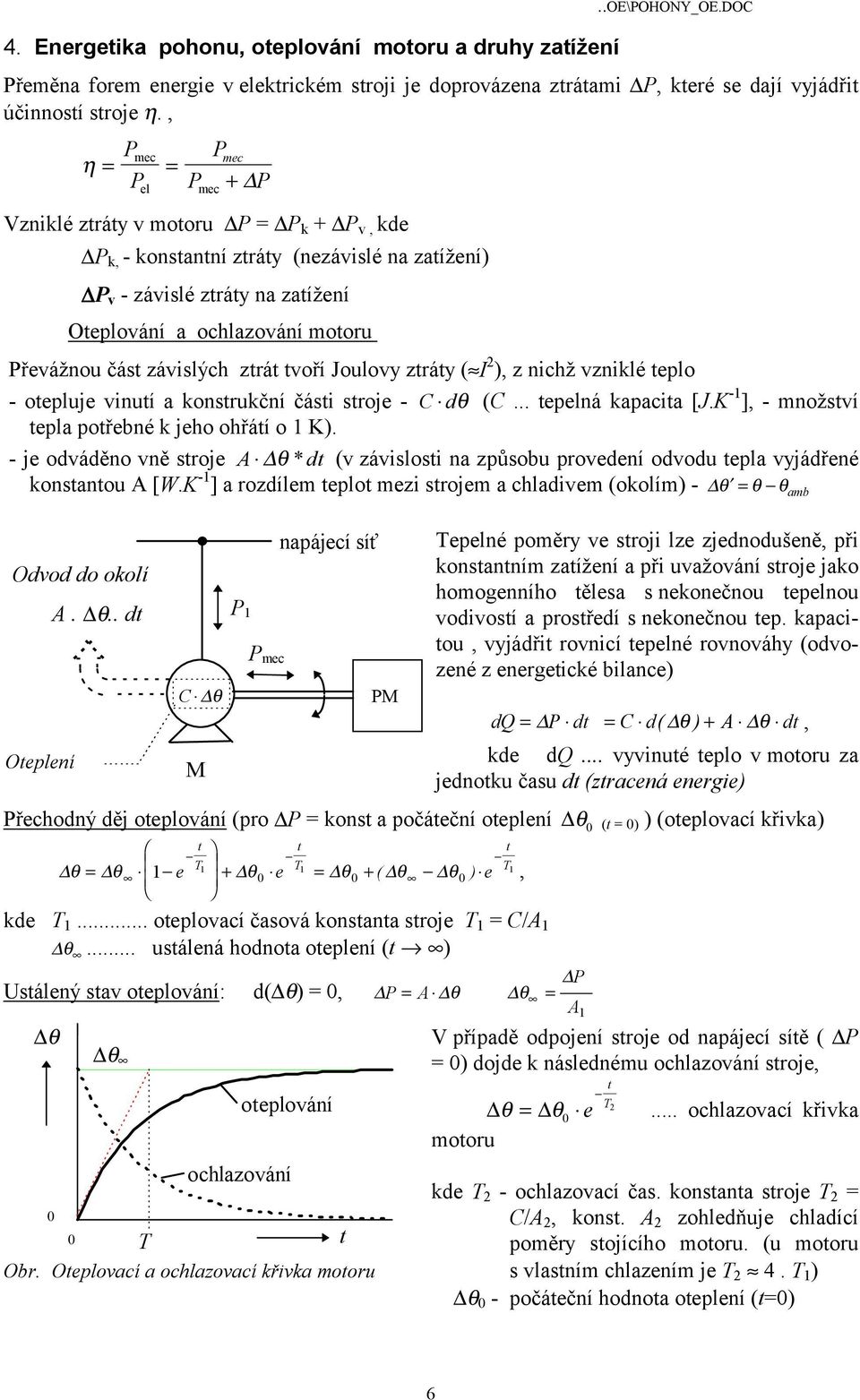 zráy ( I ), z nichž vzniklé eplo - oepluje vinuí a konsrukční čási sroje - C dθ (C... epelná kapacia [J.K -1 ], - množsví epla pořebné k jeho ohřáí o 1 K).