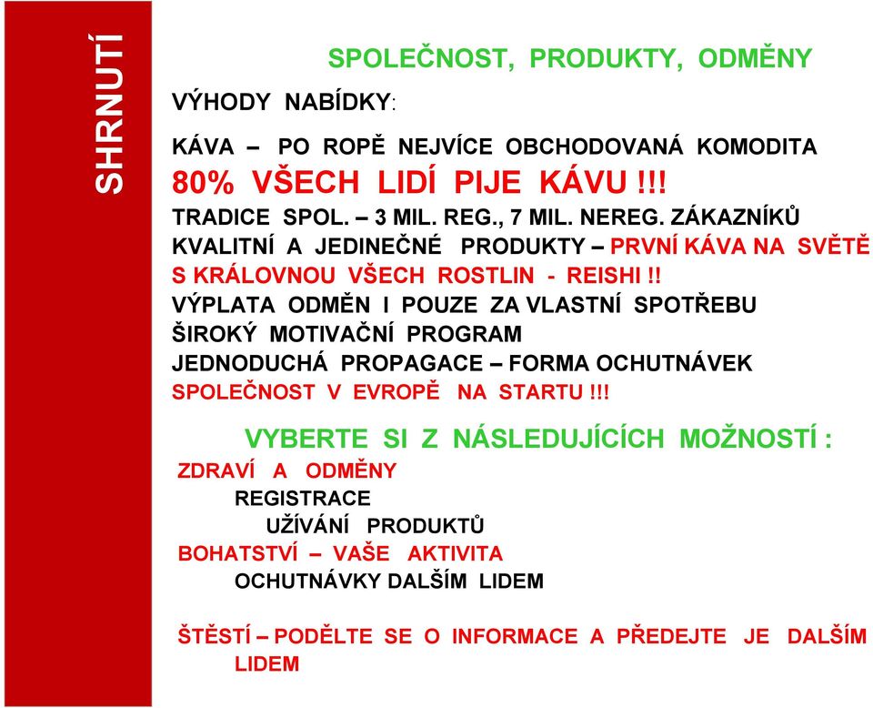 ! VÝPLATA OMĚN I POUZE ZA VLASTNÍ SPOTŘEBU ŠIROKÝ MOTIVAČNÍ PROGRAM 躐 JENOUCHÁ PROPAGACE FORMA OCHUTNÁVEK SPOLEČNOST V EVROPĚ NA STARTU!