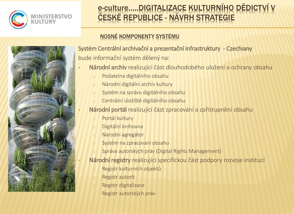 systém dělený na: Nárdní archiv realizující část dluhdbéh ulžení a chrany bsahu Pdatelna digitálníh bsahu Nárdní digitální archív kultury Systém na správu digitálníh bsahu Centrální