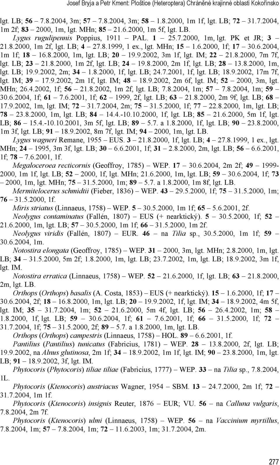 8.2000, 1m, lgt. LB; 20 19.9.2002, 3m 1f, lgt. IM; 22 21.8.2000, 7m 7f, lgt. LB; 23 21.8.2000, 1m 2f, lgt. LB; 24 19.8.2000, 2m 1f, lgt. LB; 28 13.8.2000, 1m, lgt. LB; 19.9.2002, 2m; 34 1.8.2000, 1f, lgt.