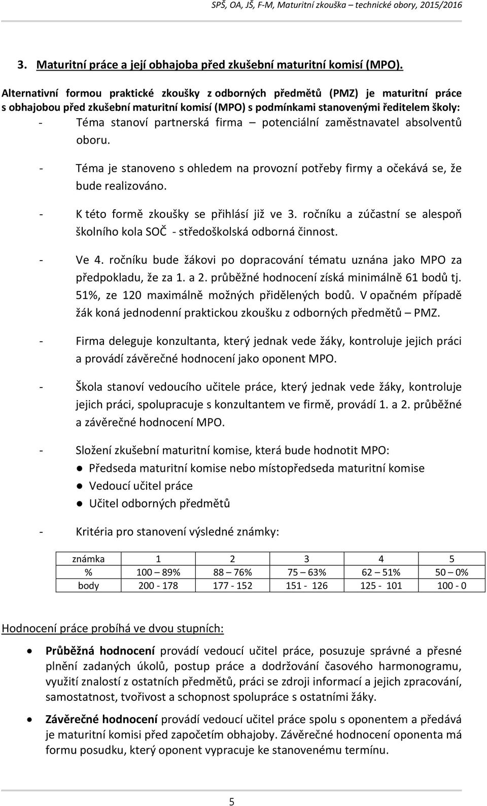 partnerská firma potenciální zaměstnavatel absolventů oboru. - Téma je stanoveno s ohledem na provozní potřeby firmy a očekává se, že bude realizováno. - K této formě zkoušky se přihlásí již ve 3.