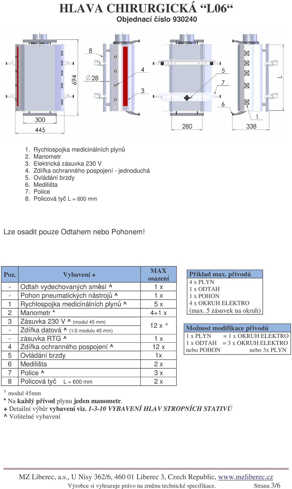 4+1 x 12 x - Zdíka datová ^ (1/2 modulu 45 mm) - zásuvka RTG ^ 1 x 4 Zdíka ochranného pospojení ^ 12 x 5 Ovládání brzdy 1x 7