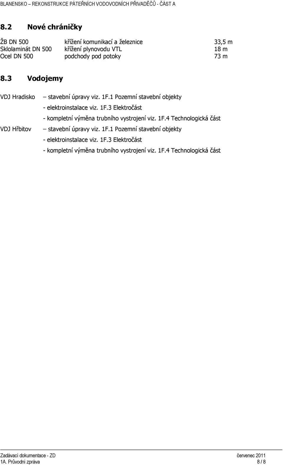 1 Pozemní stavební objekty - elektroinstalace viz. 1F.3 Elektročást - kompletní výměna trubního vystrojení viz. 1F.4 Technologická část stavební úpravy viz.