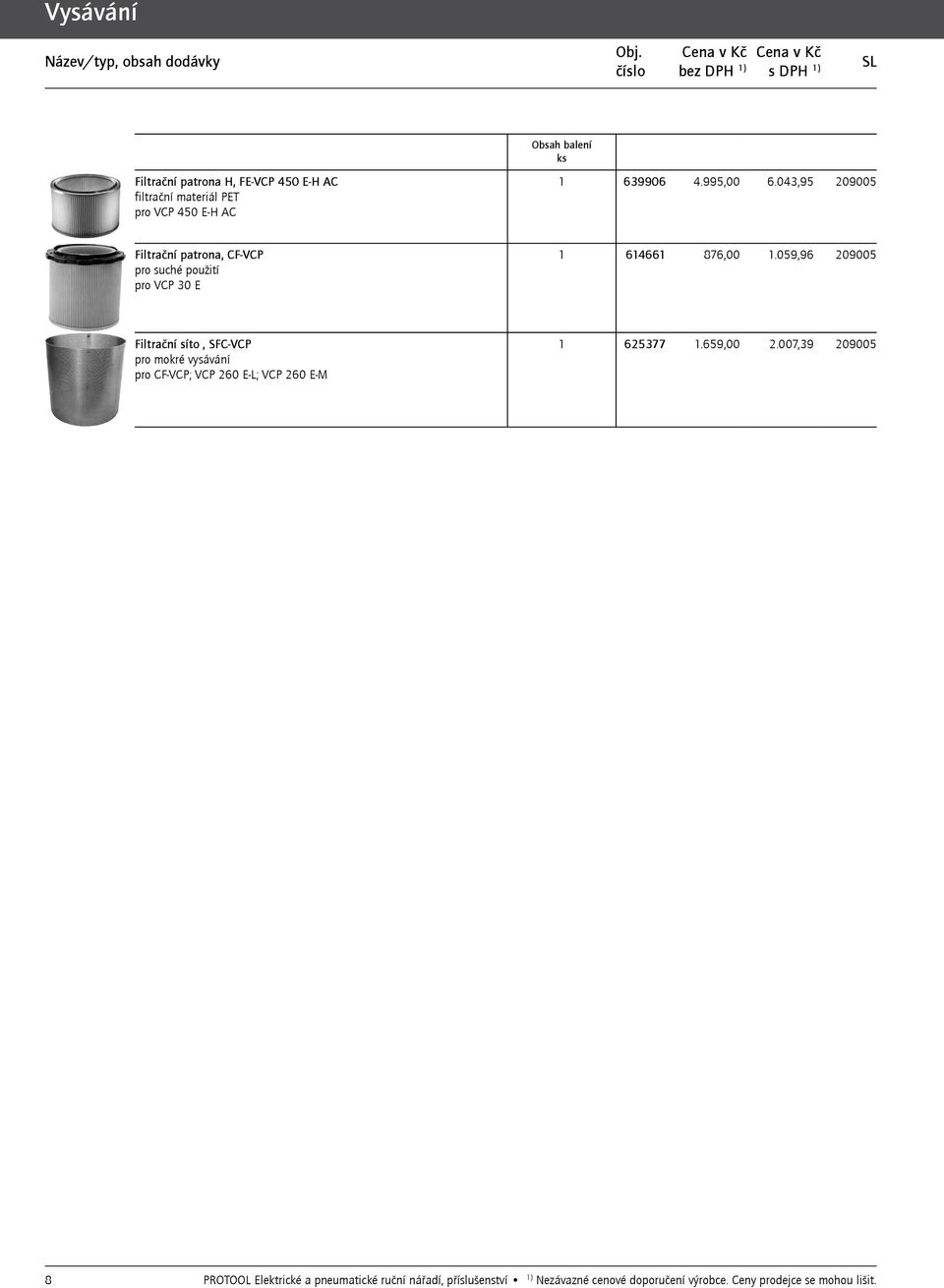 059,96 209005 Filtrační síto, SFC-VCP pro mokré vysávání pro CF-VCP; VCP 260 E-L; VCP 260 E-M 1 625377 1.659,00 2.