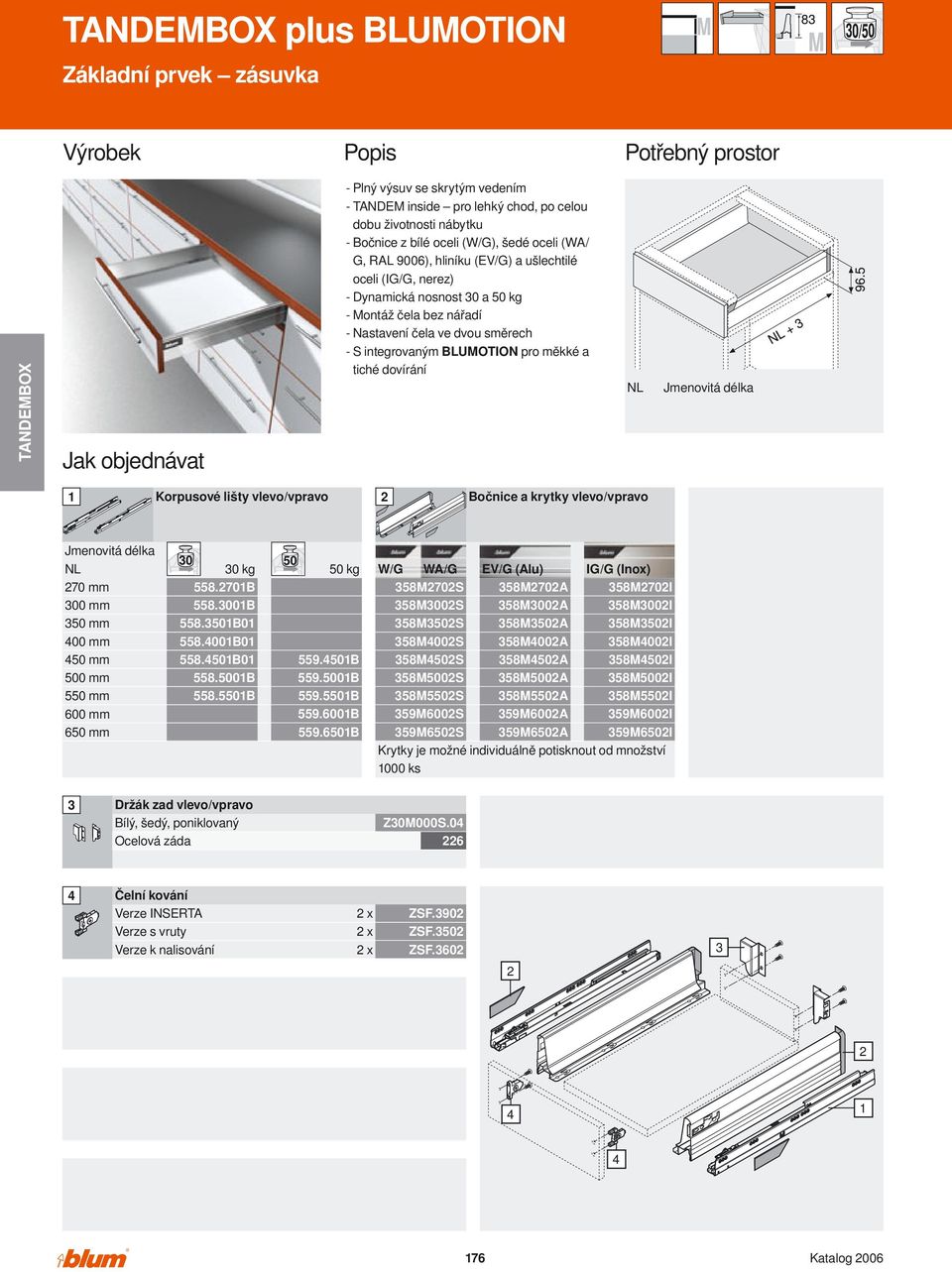 LUMOTION pro měkké a tiché dovírání Korpusové lišty vlevo/vpravo očnice a krytky vlevo/vpravo 70 mm 00 mm 50 mm 00 mm 0 kg 558.70 558.00 558.500 558.000 558.500 558.500 558.550 50 kg 55.50 55.500 55.550 55.