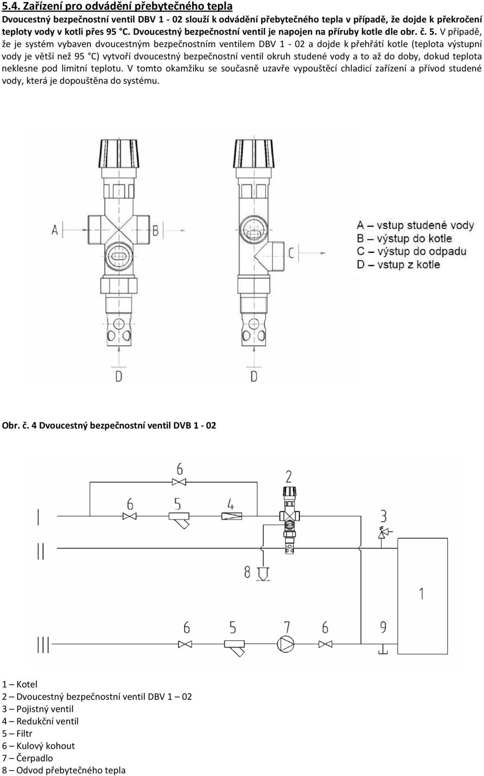 V případě, že je systém vybaven dvoucestným bezpečnostním ventilem DBV 1-02 a dojde k přehřátí kotle (teplota výstupní vody je větší než 95 C) vytvoří dvoucestný bezpečnostní ventil okruh studené