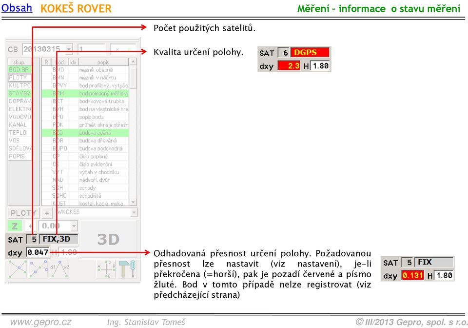 Požadovanou přesnost lze nastavit (viz nastavení), je-li překročena