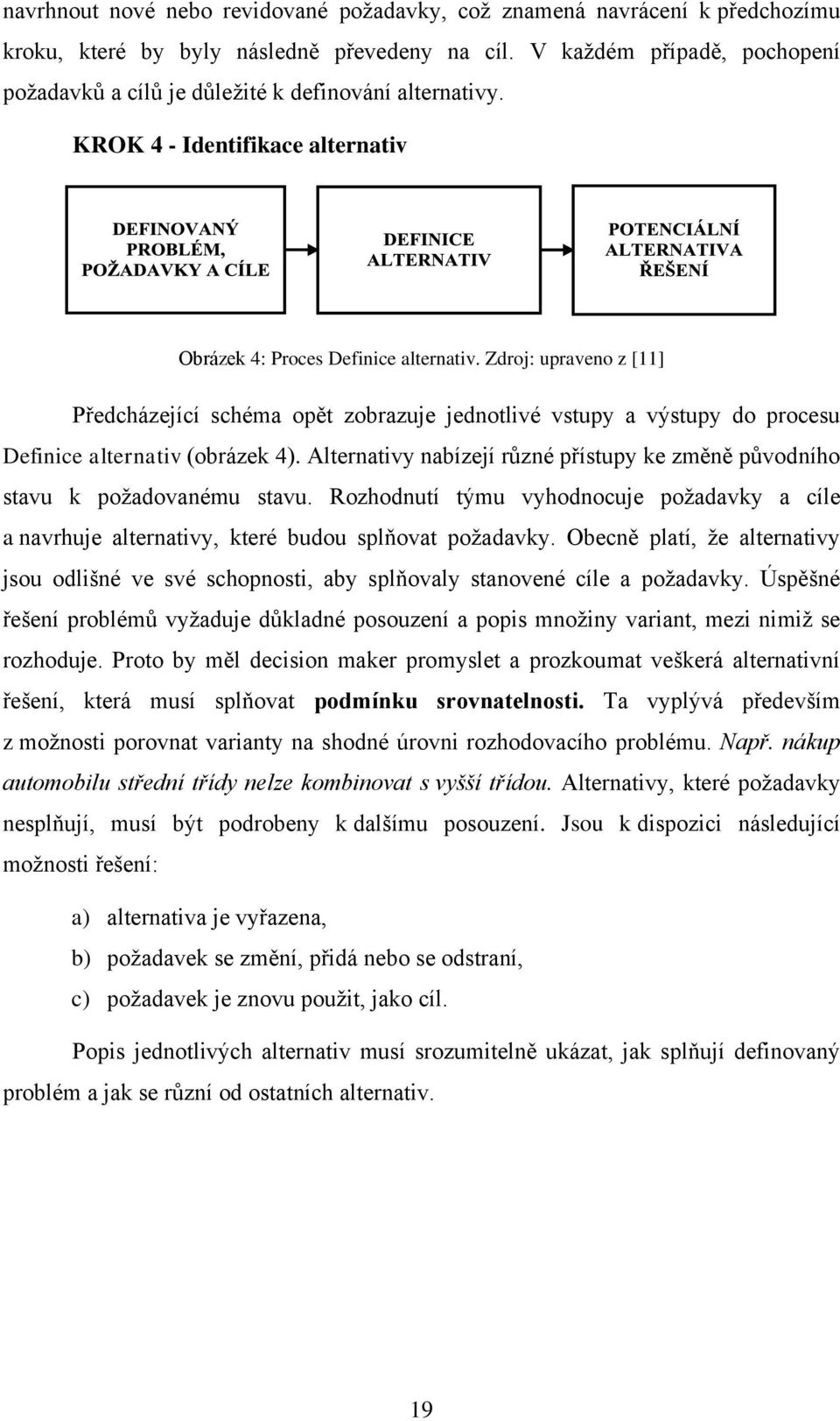 Zdroj: upraveno z [11] Předcházející schéma opět zobrazuje jednotlivé vstupy a výstupy do procesu Definice alternativ (obrázek 4).