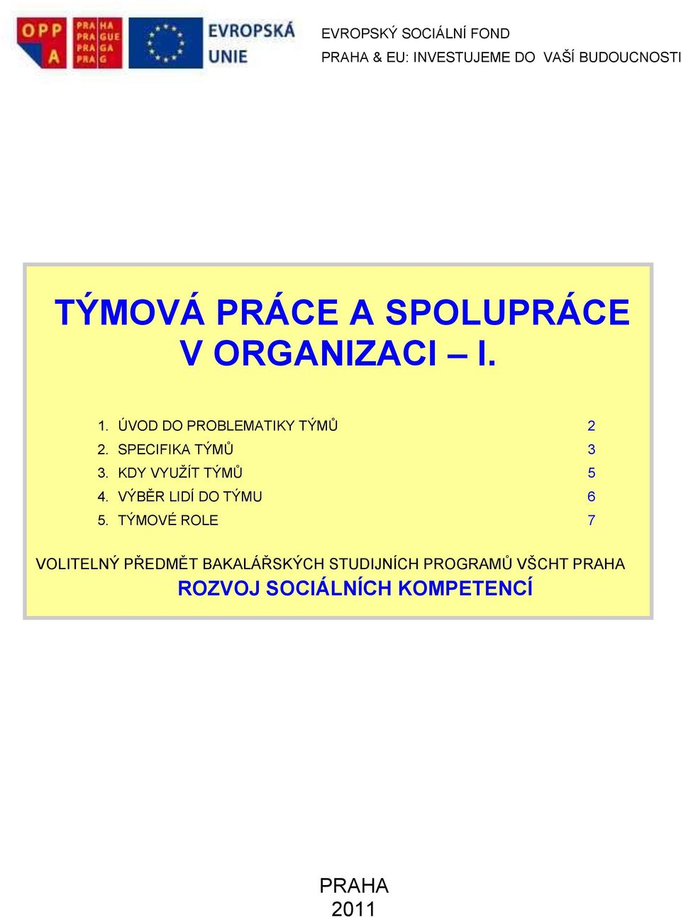 SPECIFIKA TÝMŮ 3 3. KDY VYUŽÍT TÝMŮ 5 4. VÝBĚR LIDÍ DO TÝMU 6 5.