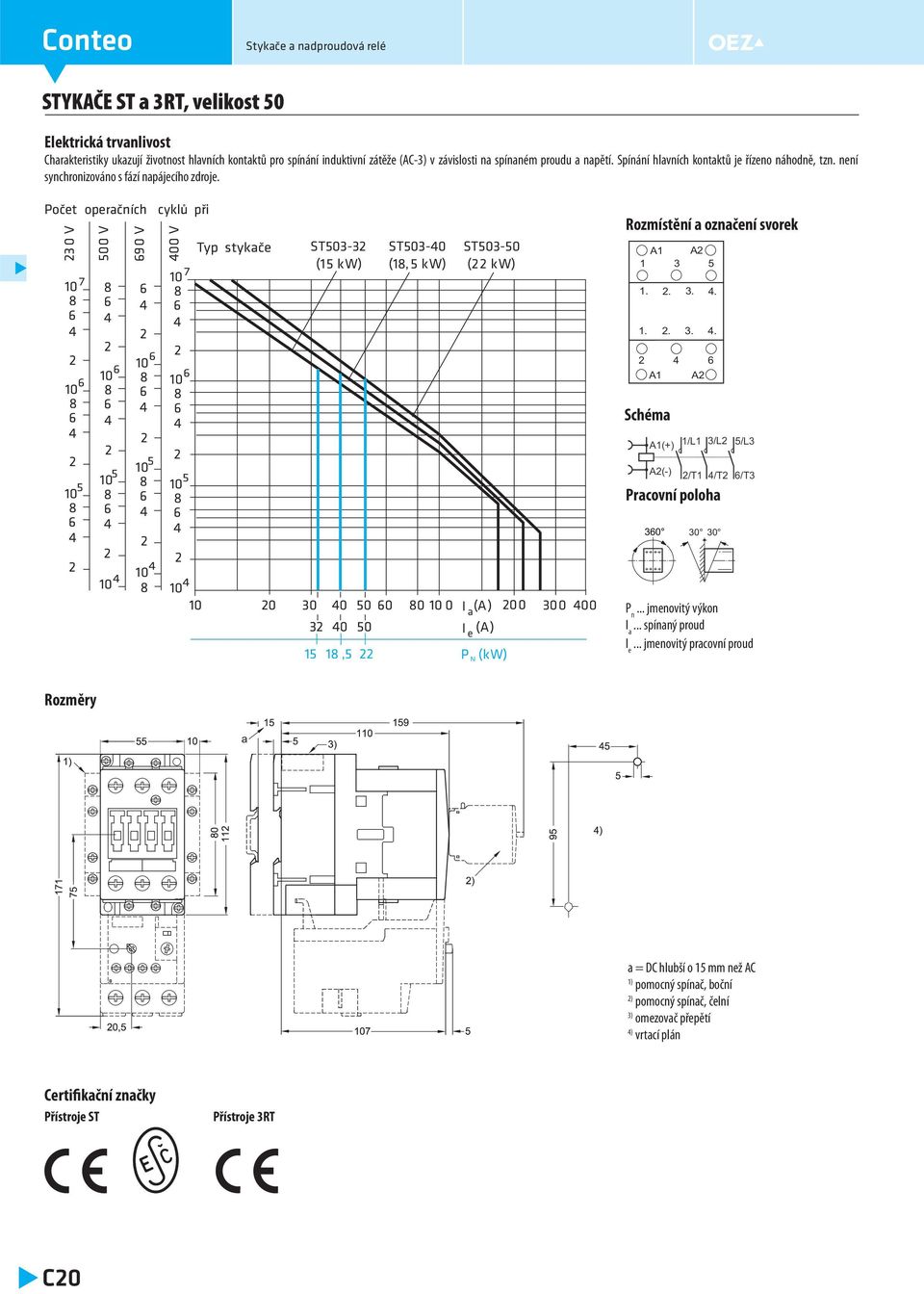 Počet operačních 3 0 V 7 5 500 V 5 90 V 5 cyklů při 00 V 7 5 Typ stykače ST503-3 (15 kw) 0 30 0 50 0 0 0 3 0 50 15 1,5 ST503-0 (1, 5 kw) ST503-50 ( kw) I a (A) (A) I e P N (kw) 00 300 00 Rozmístění a