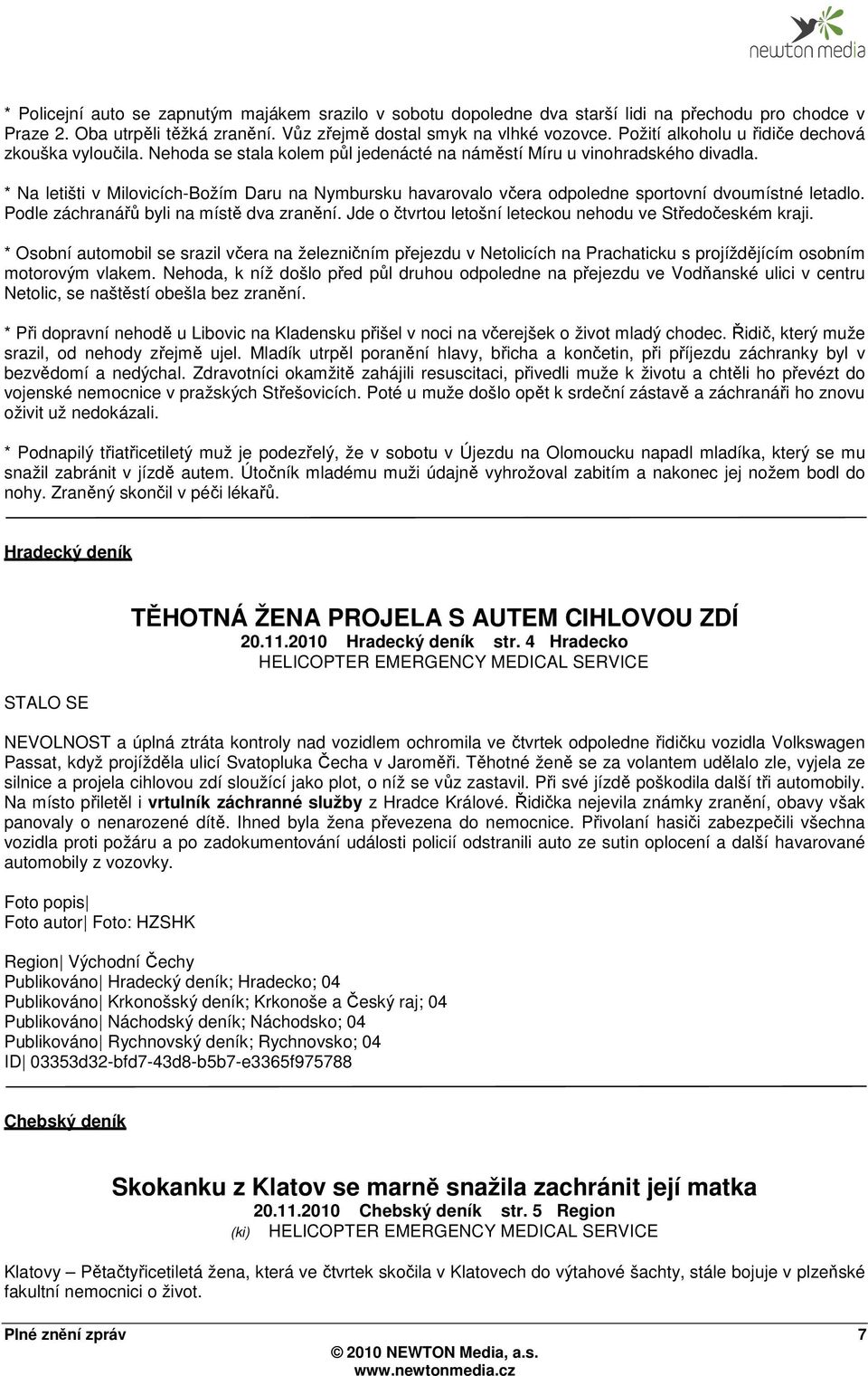 * Na letišti v Milovicích-Božím Daru na Nymbursku havarovalo včera odpoledne sportovní dvoumístné letadlo. Podle záchranářů byli na místě dva zranění.