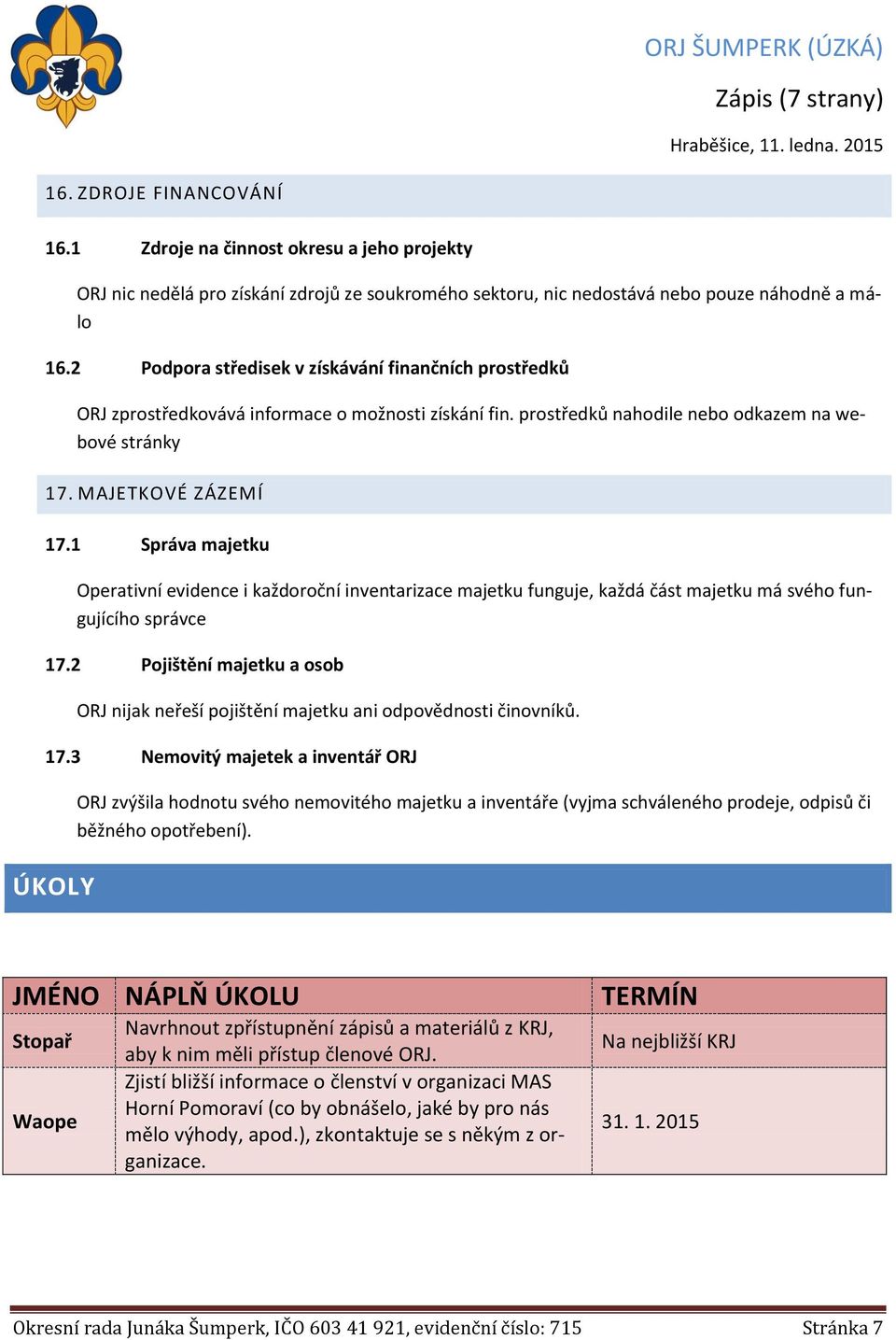 1 Správa majetku Operativní evidence i každoroční inventarizace majetku funguje, každá část majetku má svého fungujícího správce 17.