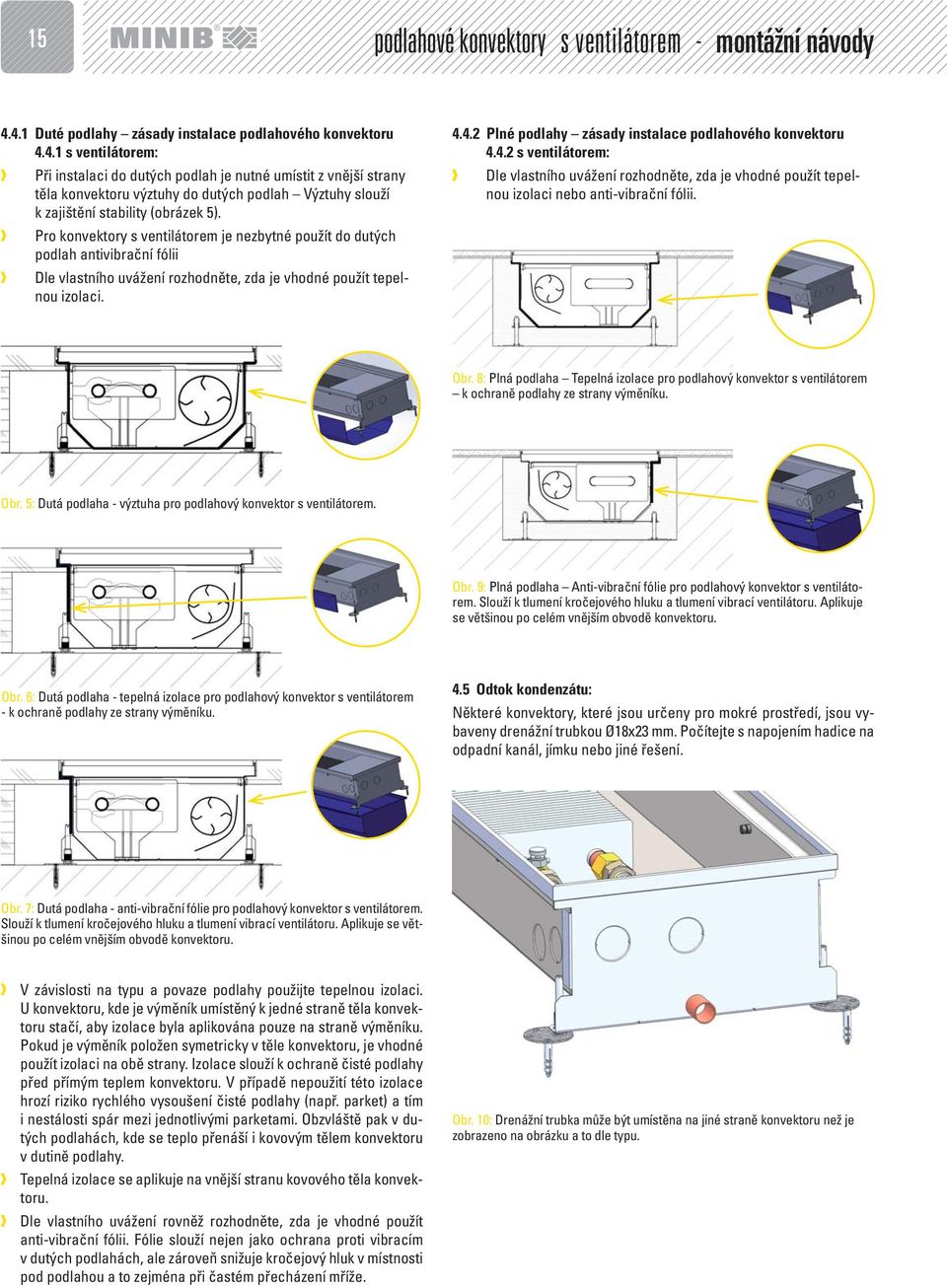 Pro konvektory s ventilátorem je nezbytné použít do dutých podlah antivibrační fólii Dle vlastního uvážení rozhodněte, zda je vhodné použít tepelnou izolaci. 4.