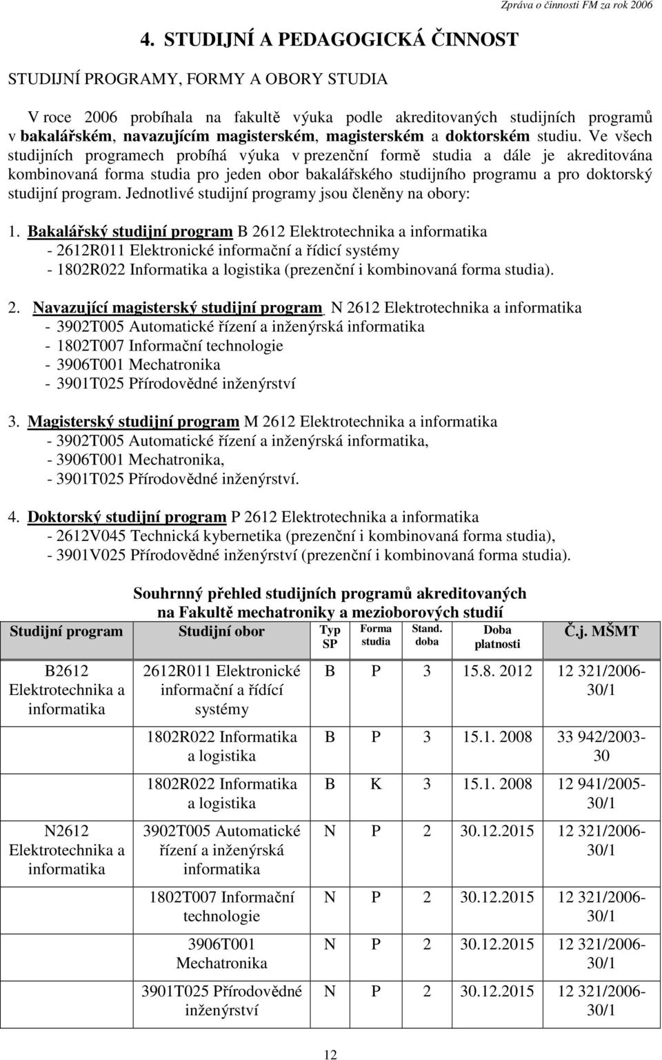 Ve všech studijních programech probíhá výuka v prezenční formě studia a dále je akreditována kombinovaná forma studia pro jeden obor bakalářského studijního programu a pro doktorský studijní program.