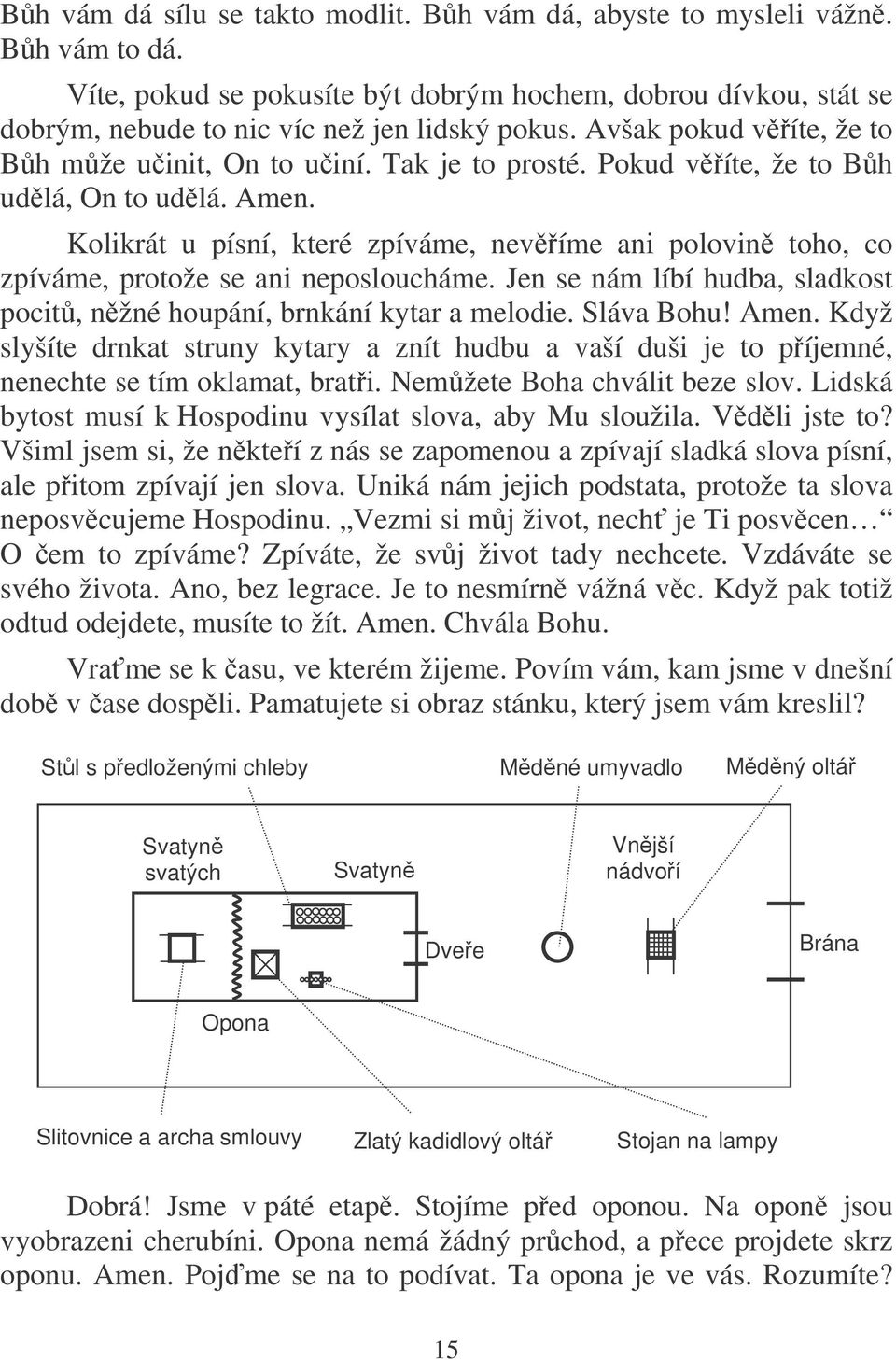 Kolikrát u písní, které zpíváme, nevíme ani polovin toho, co zpíváme, protože se ani neposloucháme. Jen se nám líbí hudba, sladkost pocit, nžné houpání, brnkání kytar a melodie. Sláva Bohu! Amen.