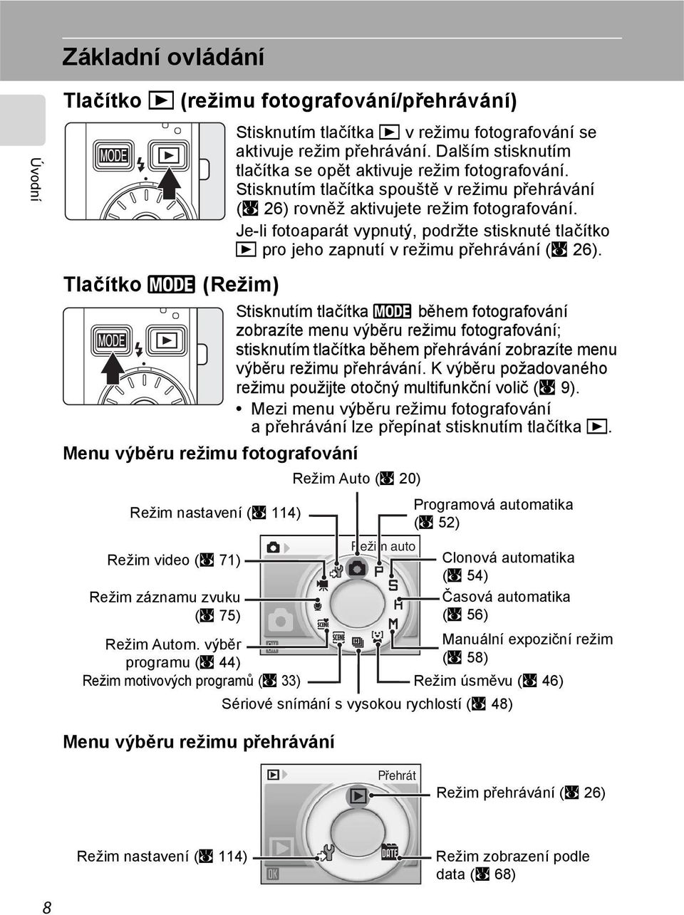 Stisknutím tlačítka spouště vrežimu přehrávání (A 26) rovněž aktivujete režim fotografování. Je-li fotoaparát vypnutý, podržte stisknuté tlačítko c pro jeho zapnutí v režimu přehrávání (A 26).