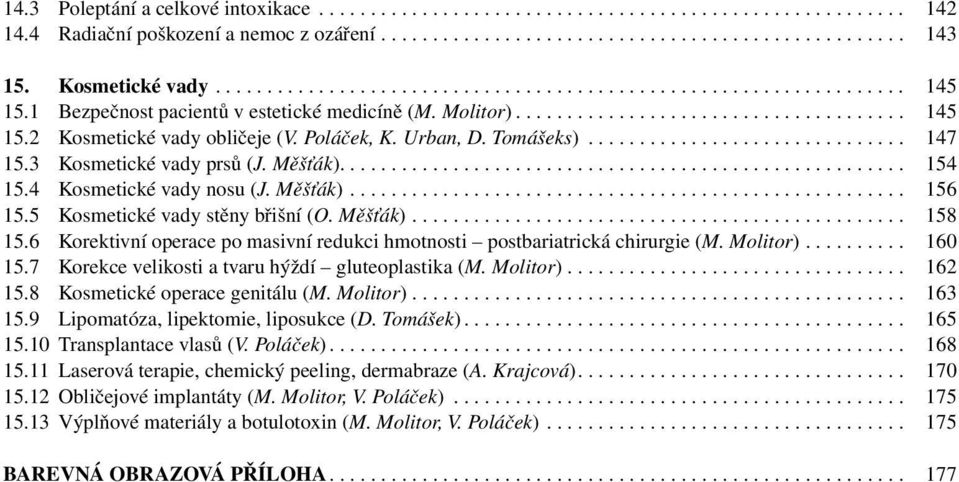 6 Korektivní operace po masivní redukci hmotnosti postbariatrická chirurgie (M. Molitor)... 160 15.7 Korekce velikosti a tvaru hýždí gluteoplastika (M. Molitor)... 162 15.