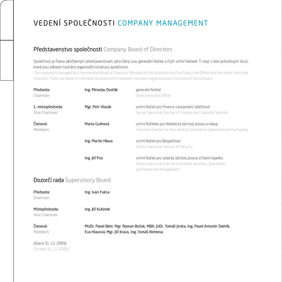 Members of this board are the Chief Executive Officer and four other Executive Directors. These are heads of individua divisions which represent the basic organisationa structures of the company.